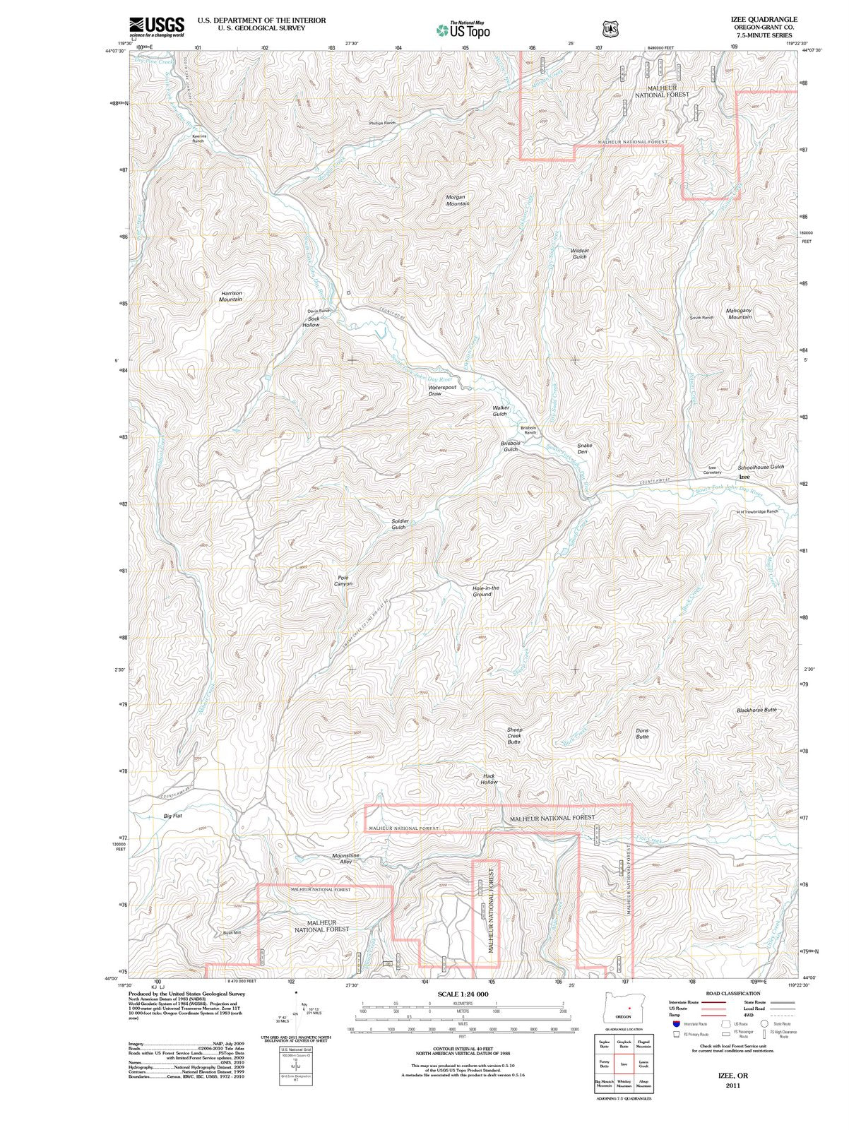 2011 Izee, OR - Oregon - USGS Topographic Map