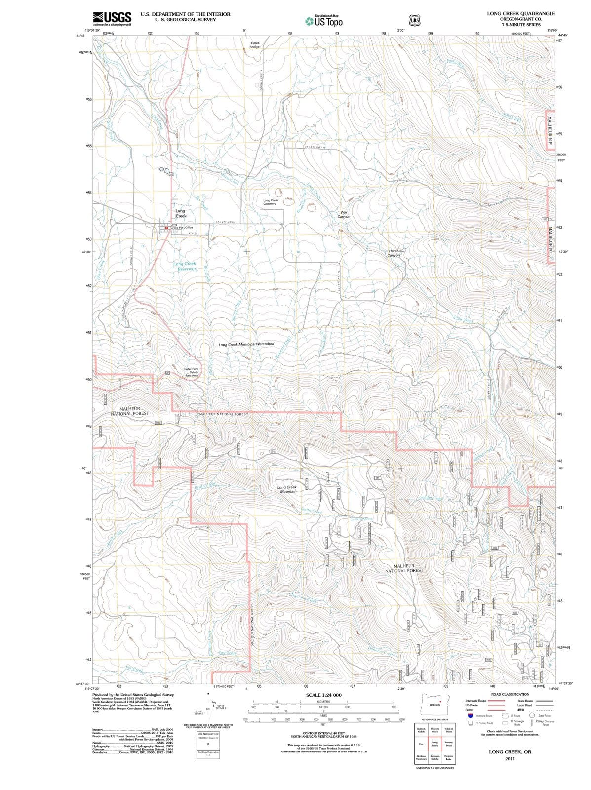 2011 Long Creek, OR - Oregon - USGS Topographic Map