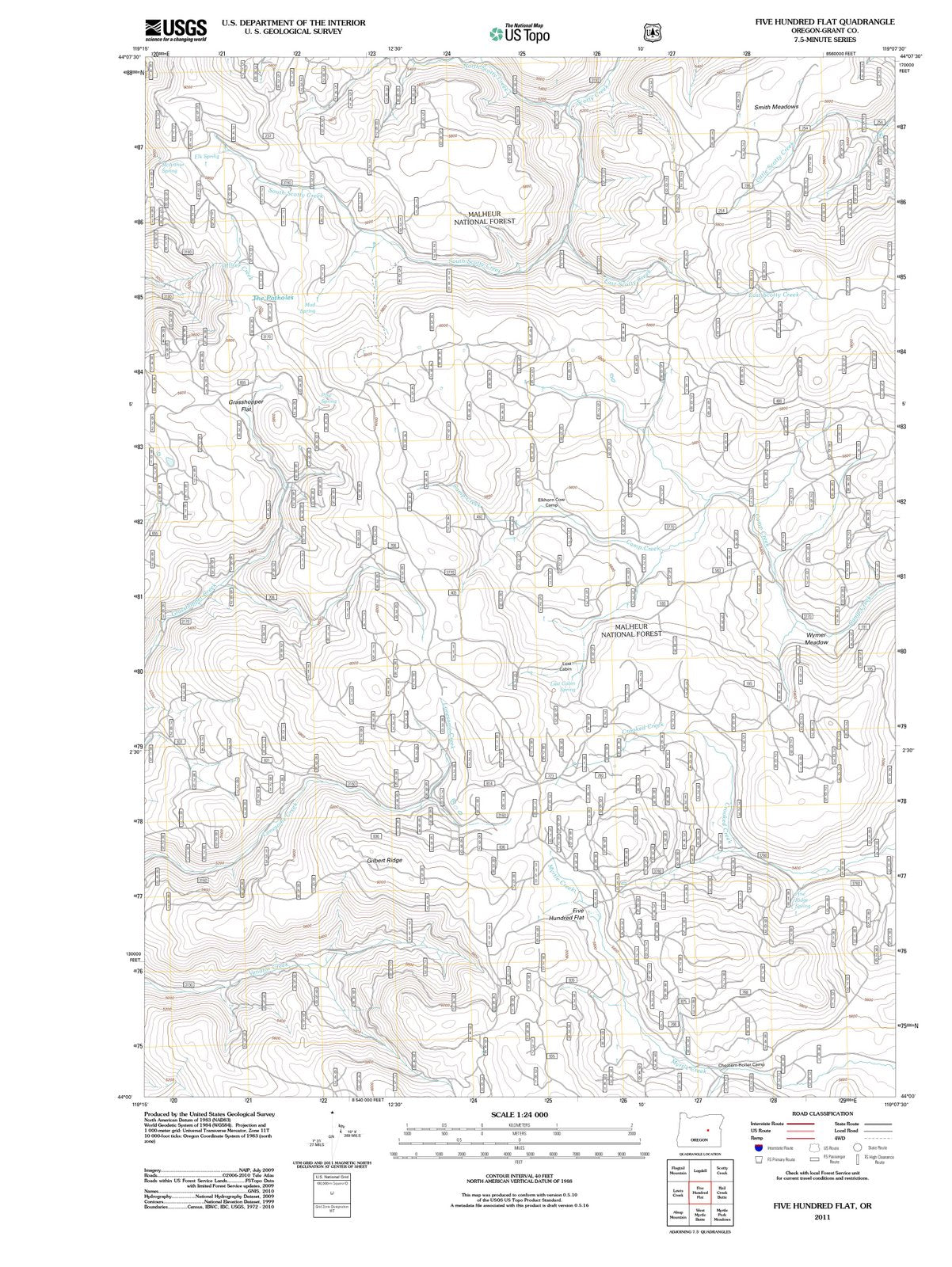 2011 Five Hundred Flat, OR - Oregon - USGS Topographic Map