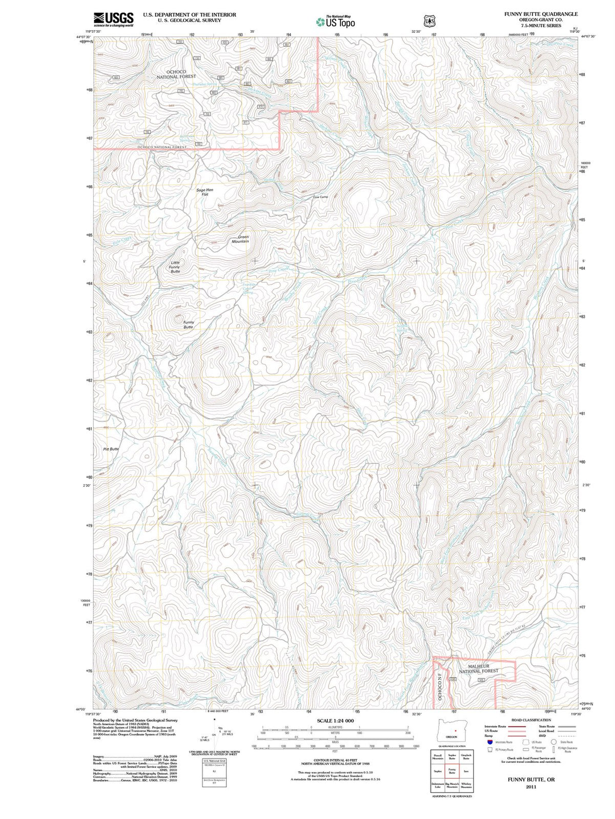 2011 Funny Butte, OR - Oregon - USGS Topographic Map