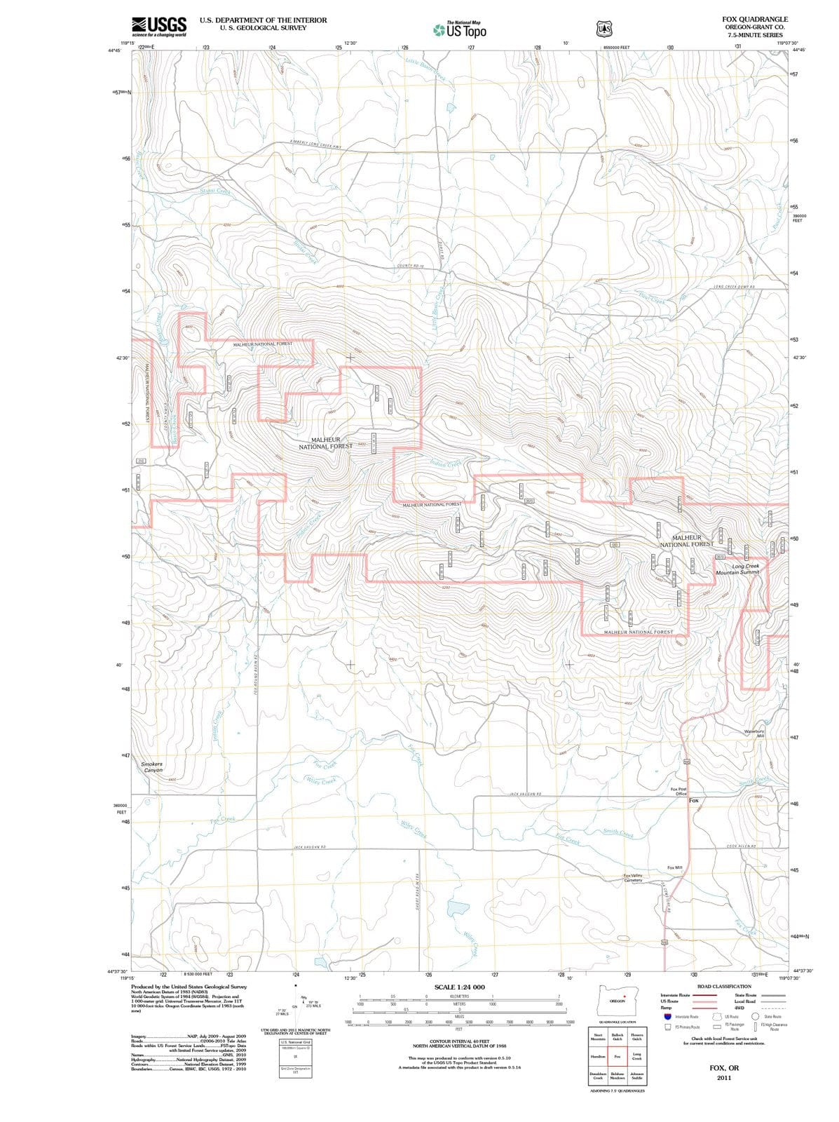 2011 Fox, OR - Oregon - USGS Topographic Map