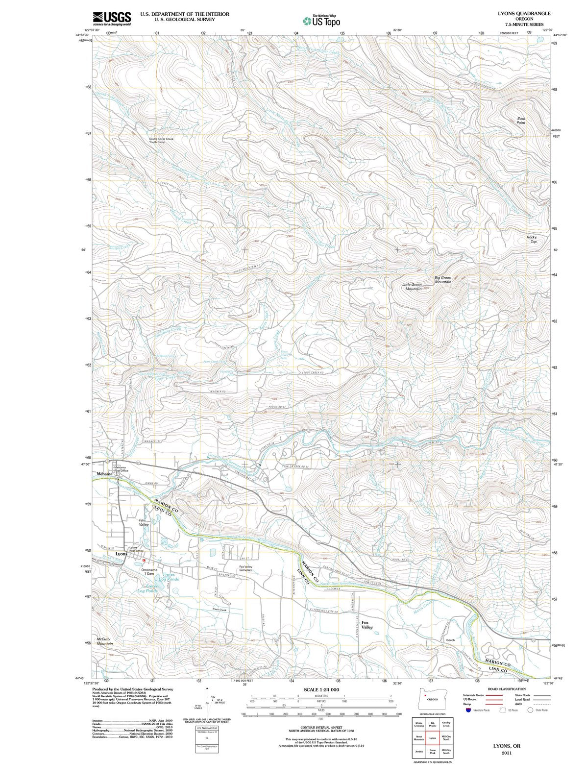 2011 Lyons, OR - Oregon - USGS Topographic Map