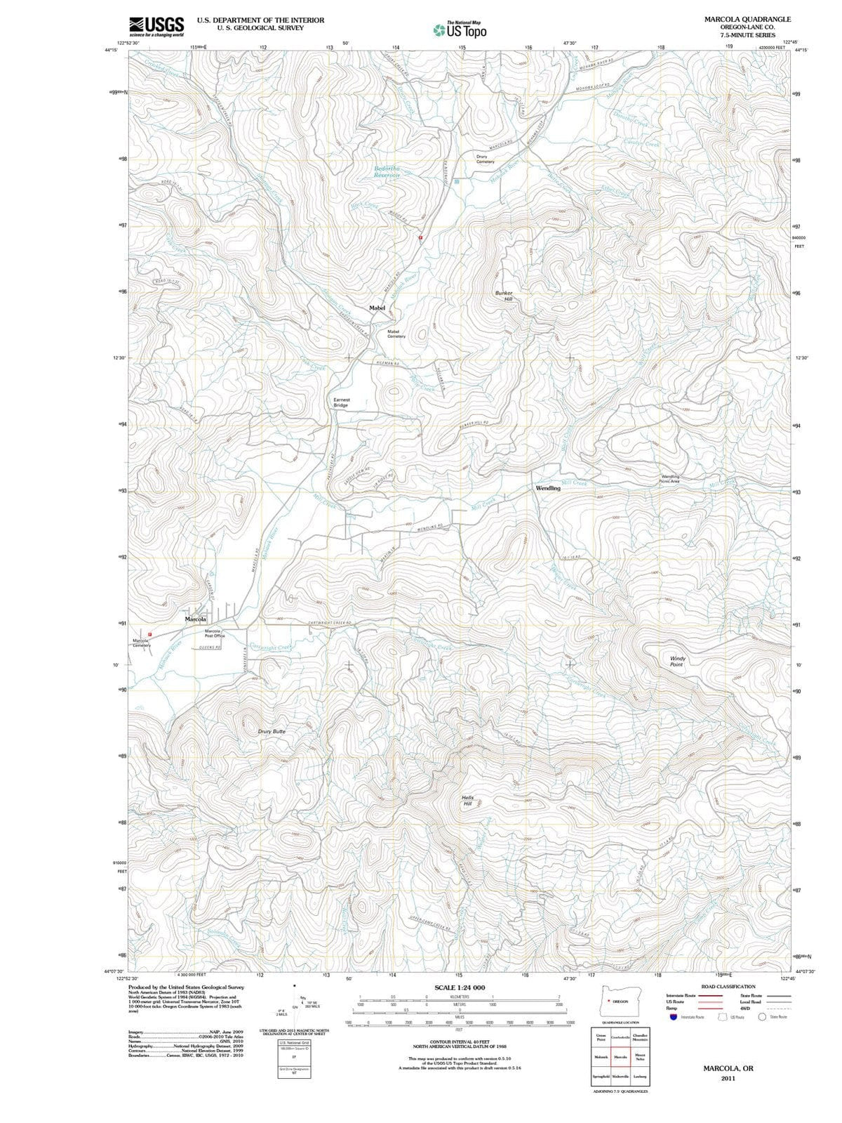 2011 Marcola, OR - Oregon - USGS Topographic Map