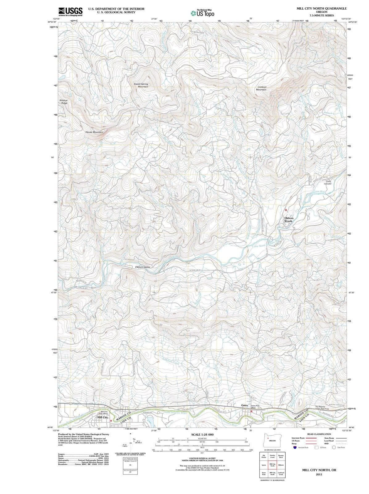 2011 Mill City North, OR - Oregon - USGS Topographic Map