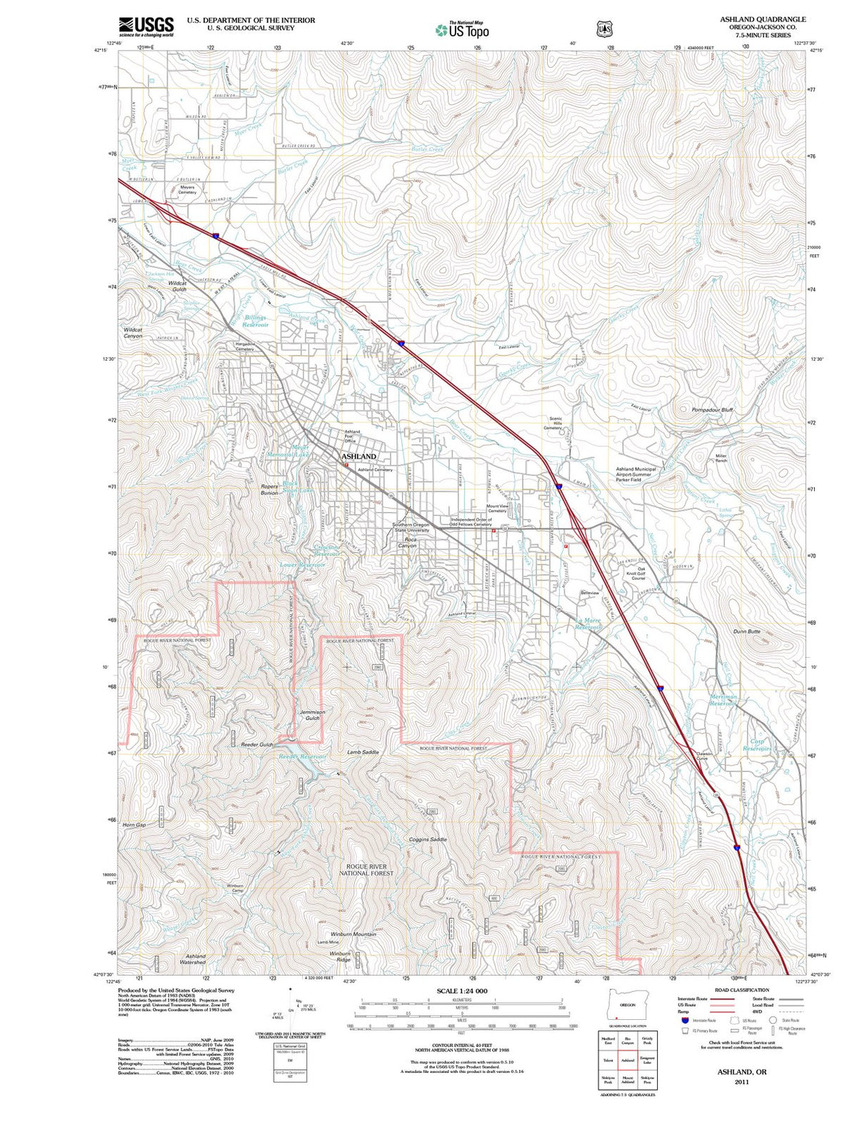 2011 Ashland, OR - Oregon - USGS Topographic Map