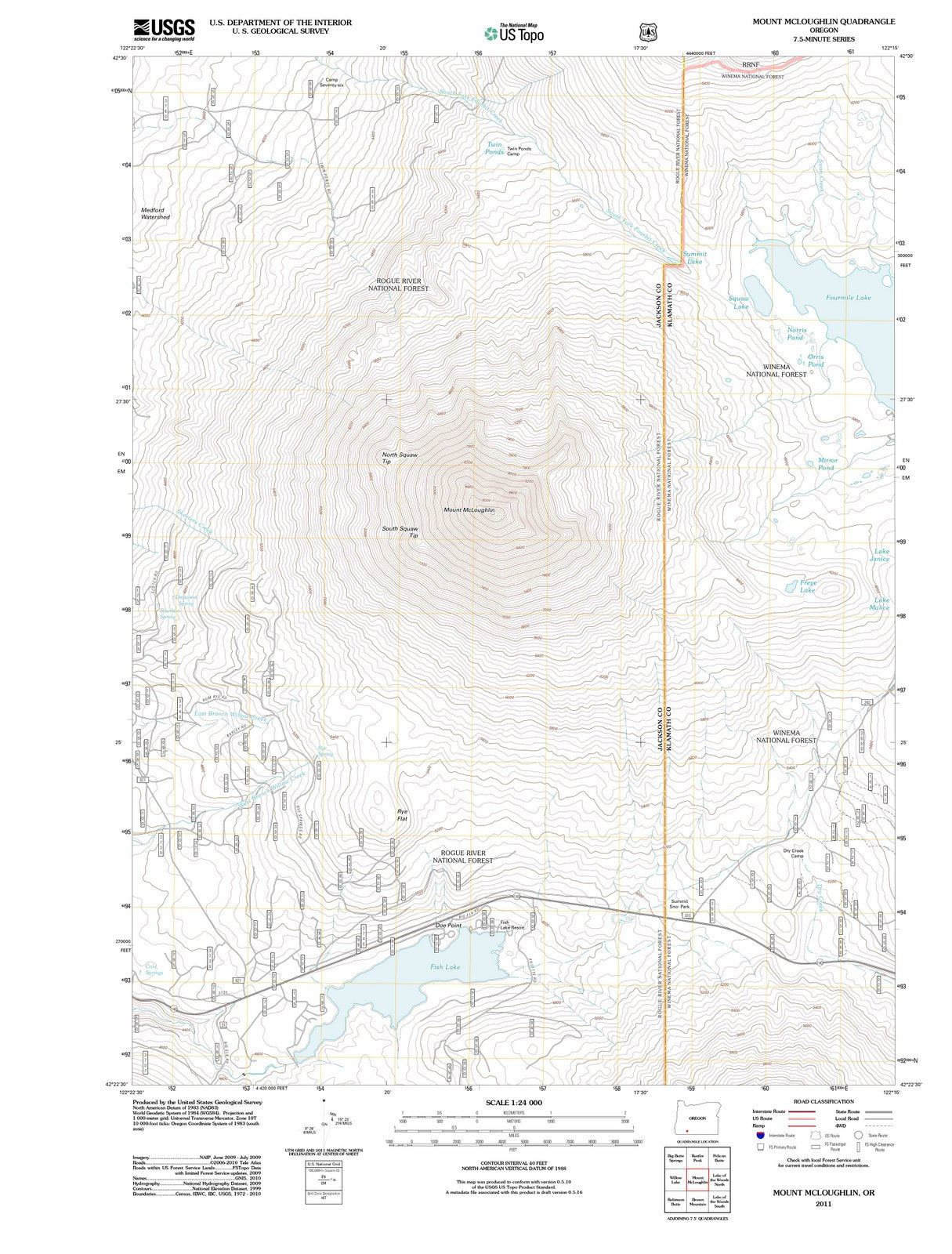 2011 Mount Mcloughlin, OR - Oregon - USGS Topographic Map