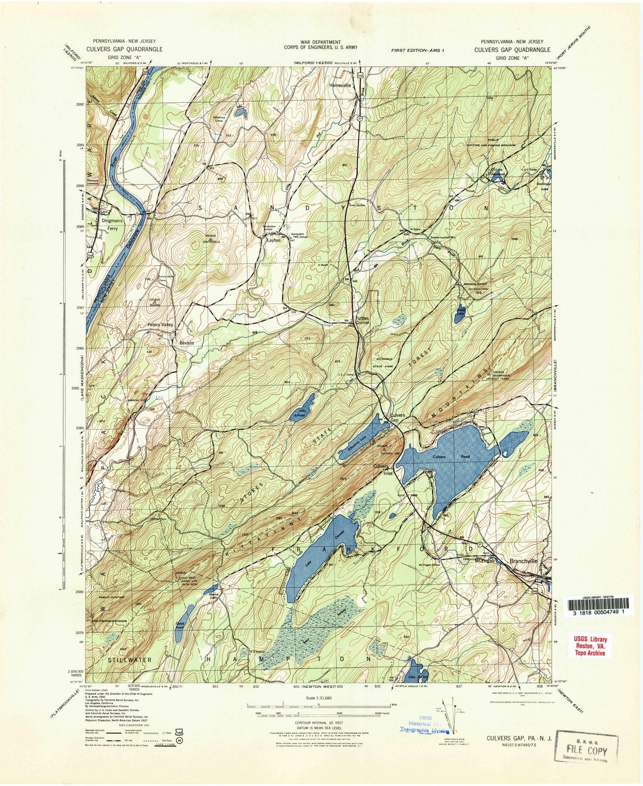 1943 Culvers Gap, NJ - New Jersey - USGS Topographic Map