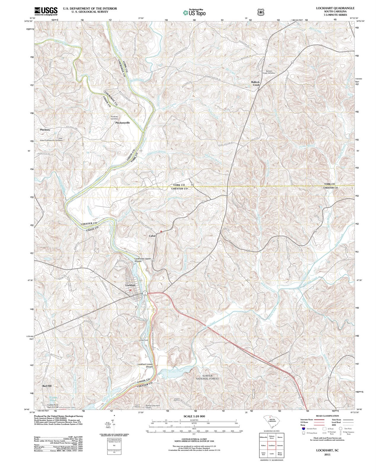 2011 Lockhart, SC - South Carolina - USGS Topographic Map