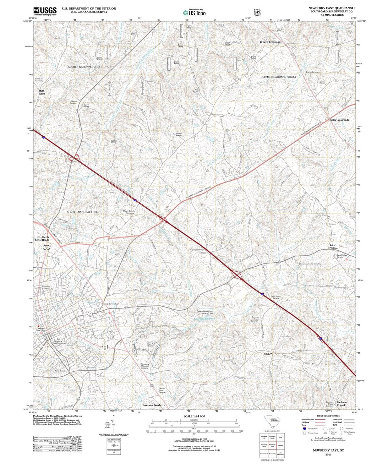 2011 Newberry East, SC - South Carolina - USGS Topographic Map