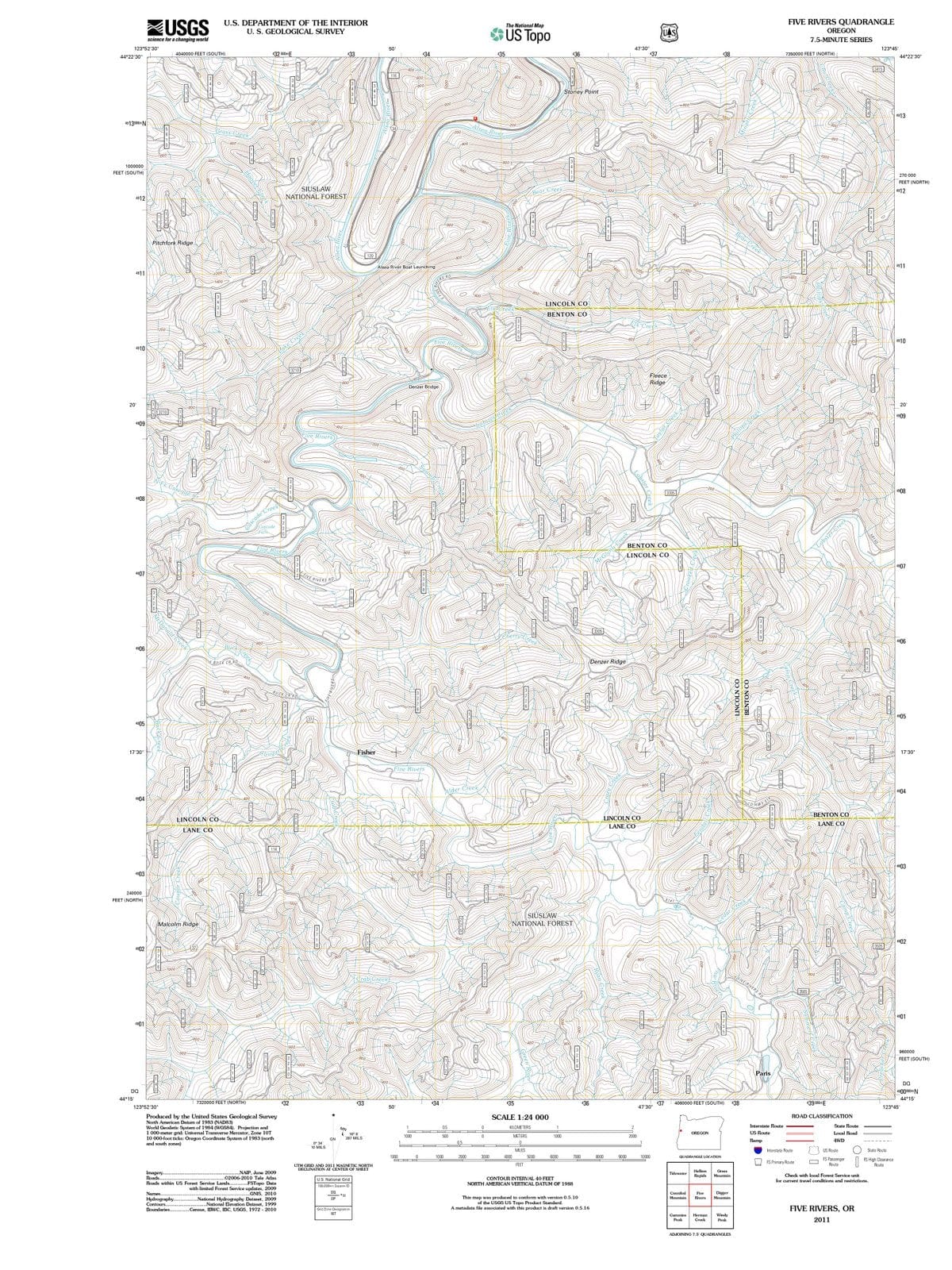 2011 Five Rivers, OR - Oregon - USGS Topographic Map