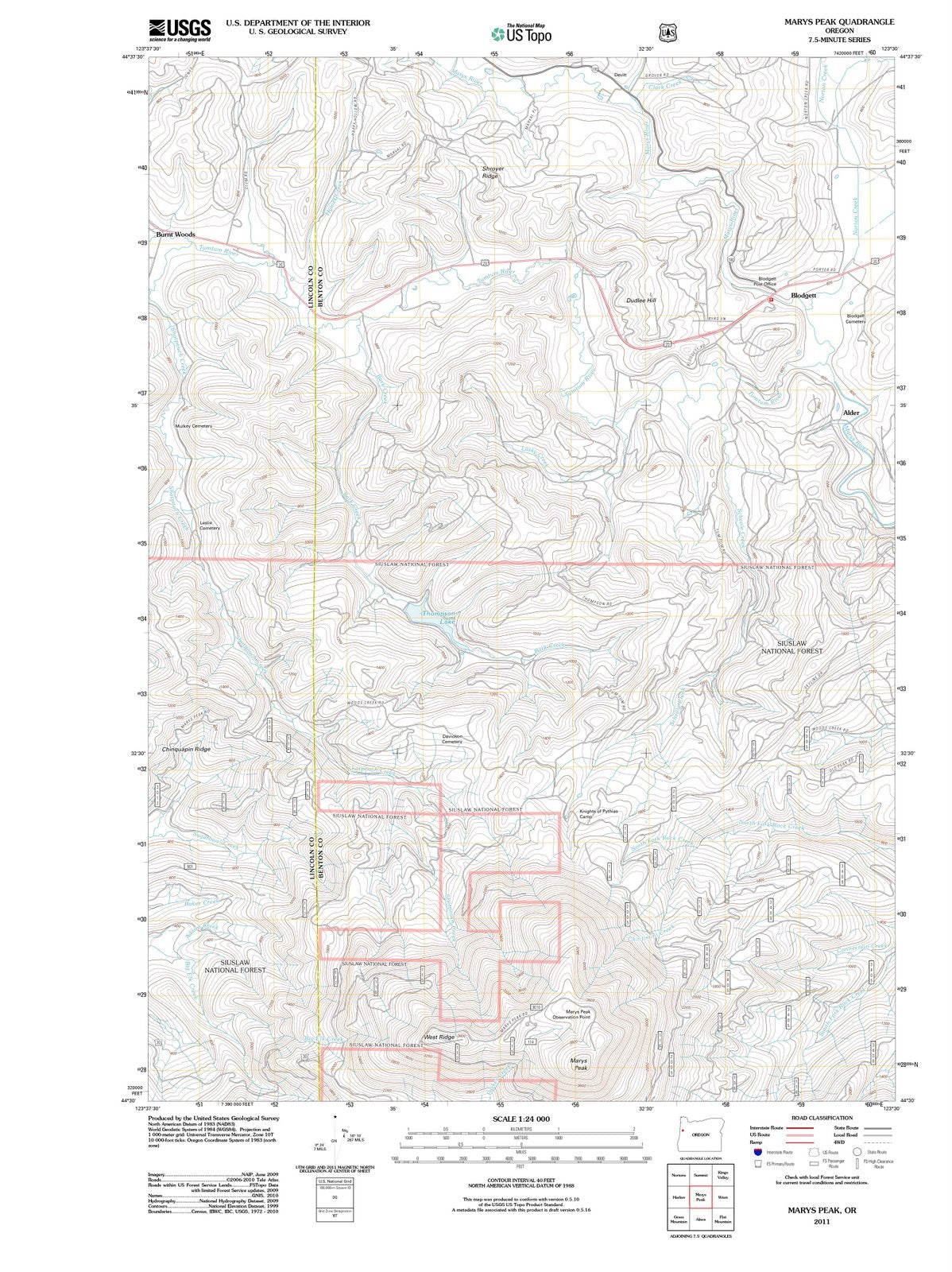 2011 Marys Peak, OR - Oregon - USGS Topographic Map