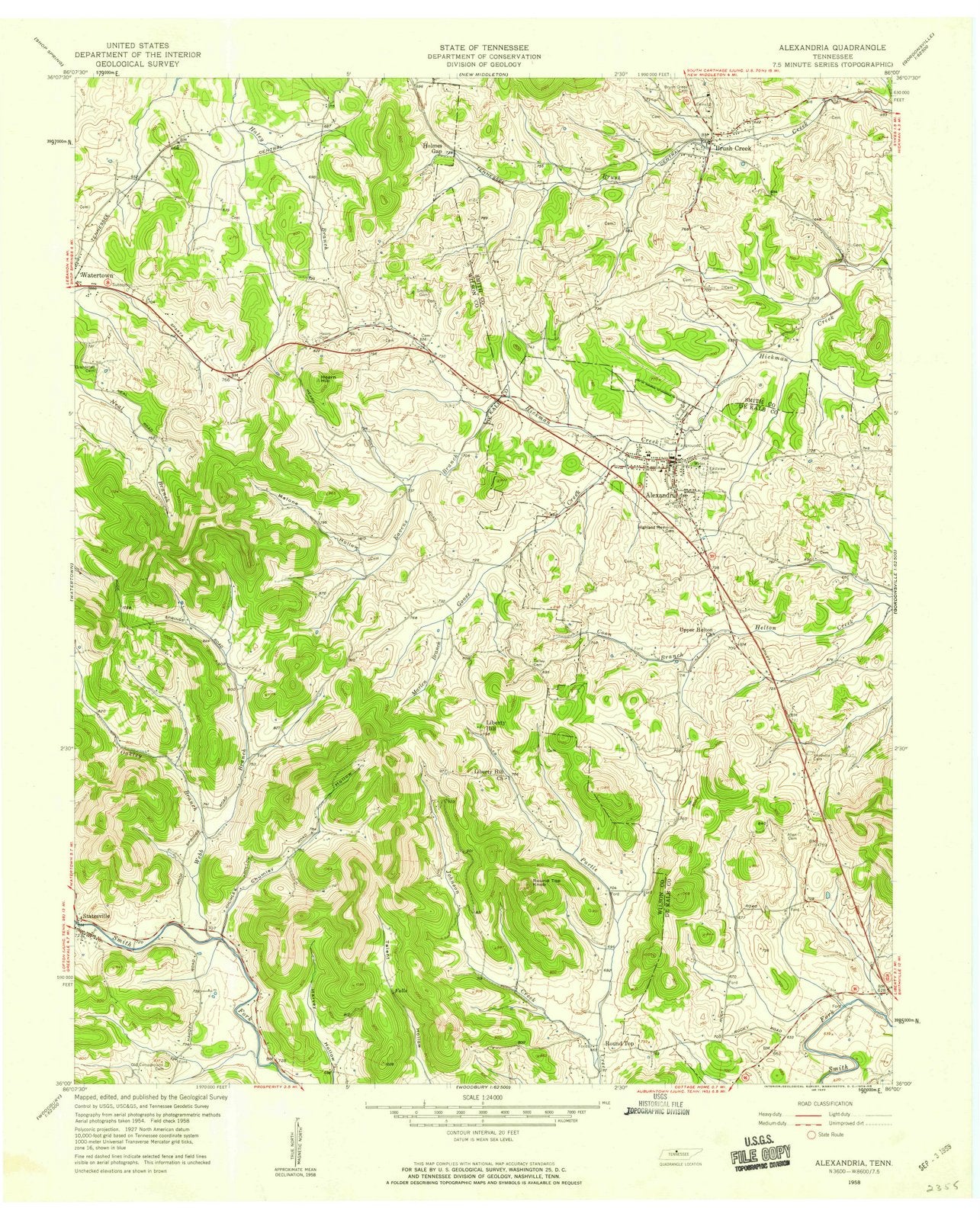 1958 Alexandria, TN - Tennessee - USGS Topographic Map