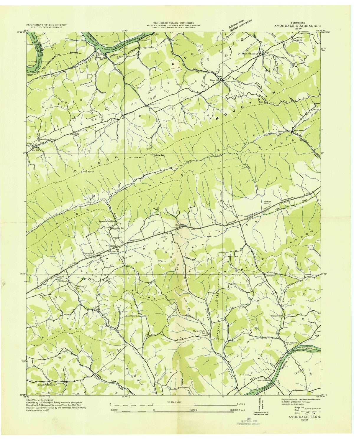 1935 Avondale, TN - Tennessee - USGS Topographic Map