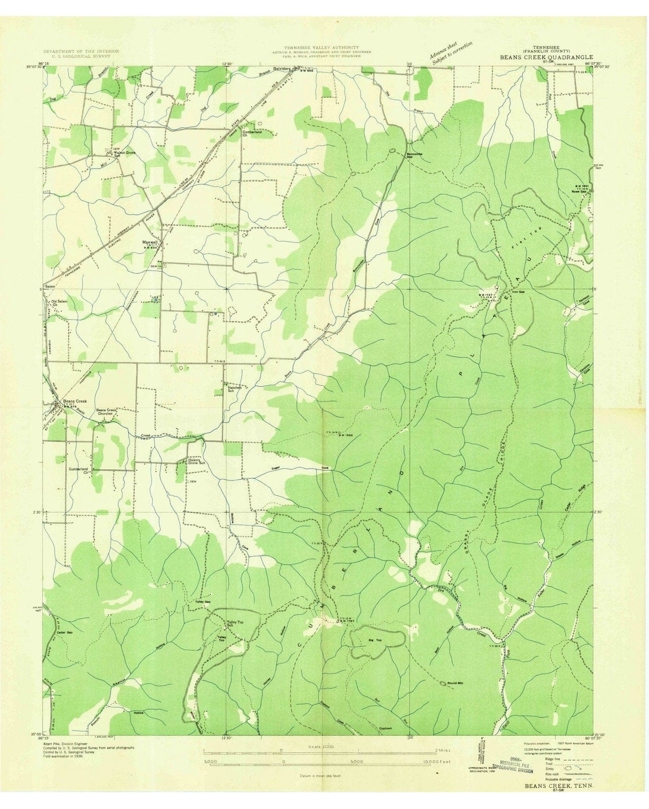 1936 Beans Creek, TN - Tennessee - USGS Topographic Map