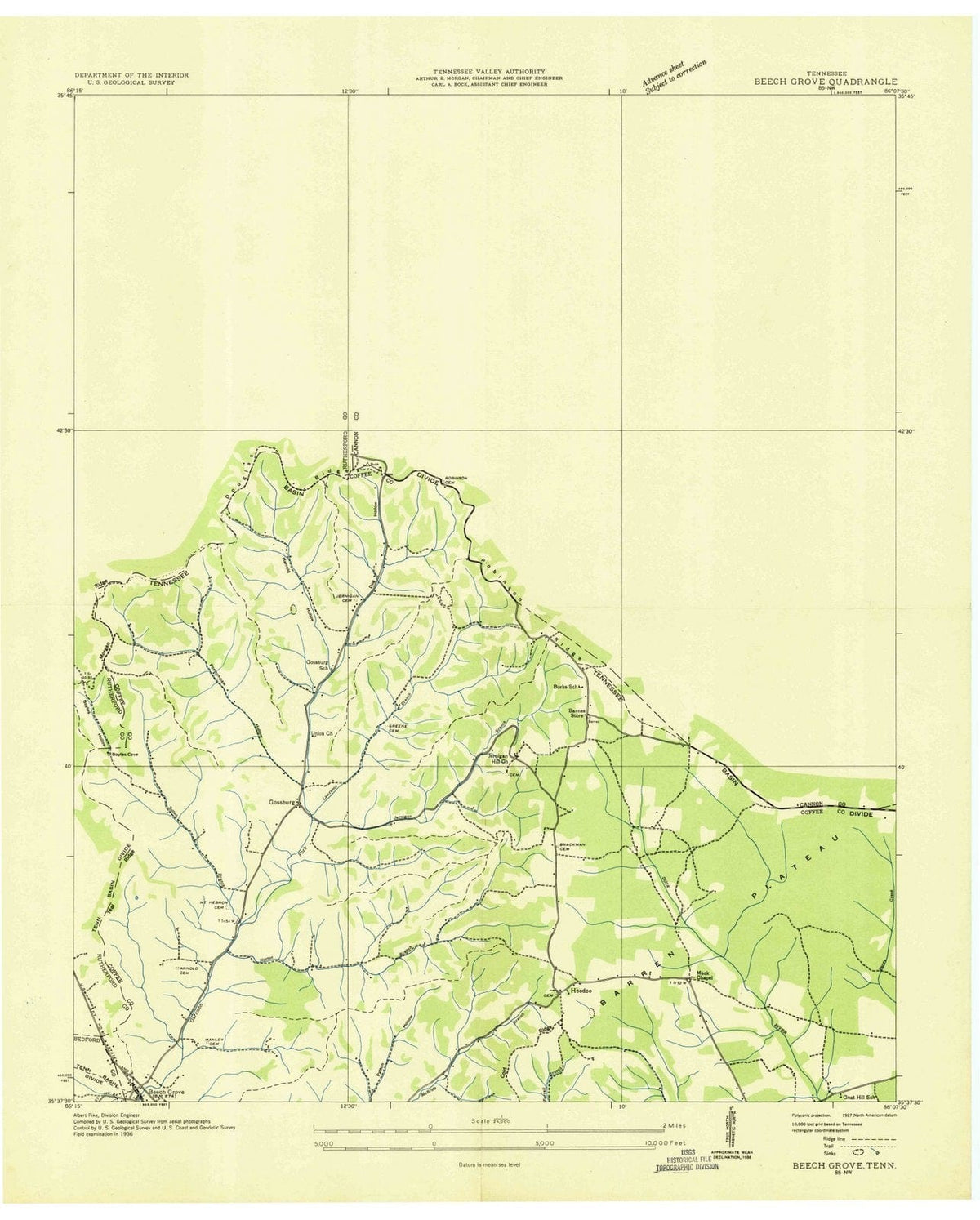 1936 Beech Grove, TN - Tennessee - USGS Topographic Map