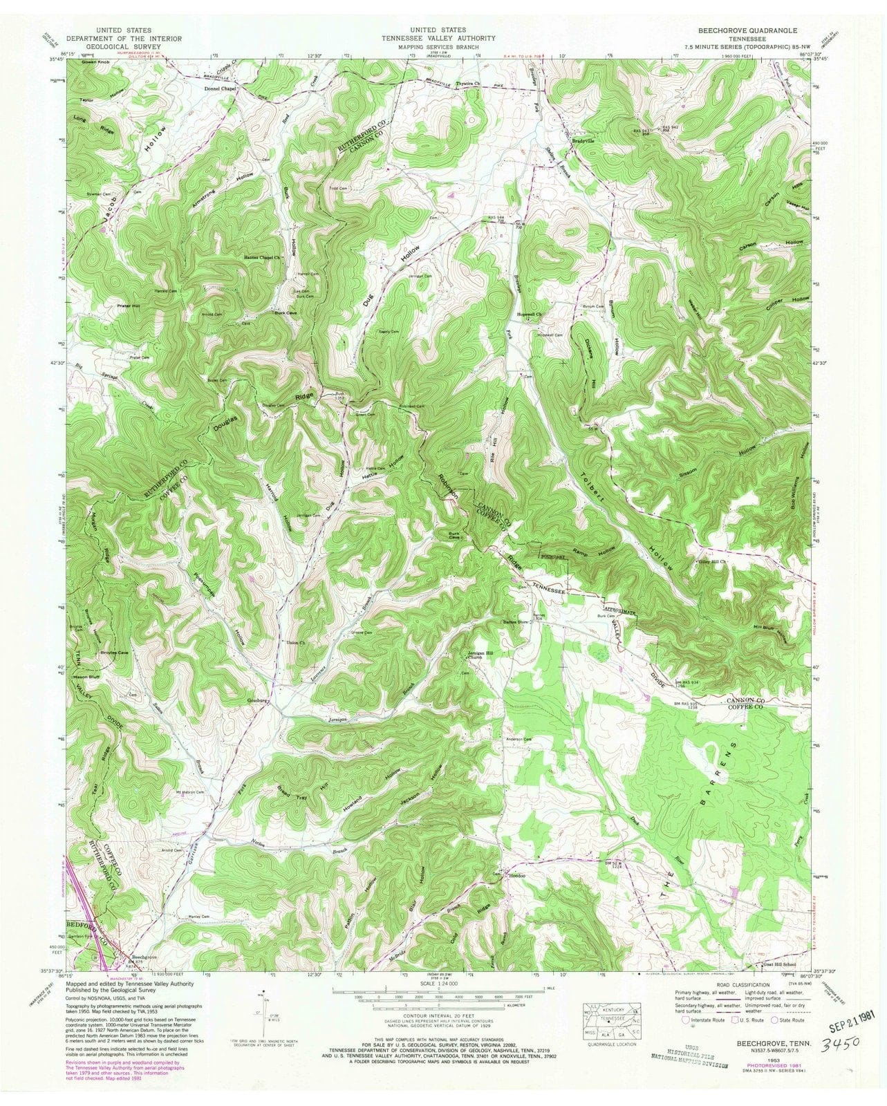 1953 Beechgrove, TN - Tennessee - USGS Topographic Map