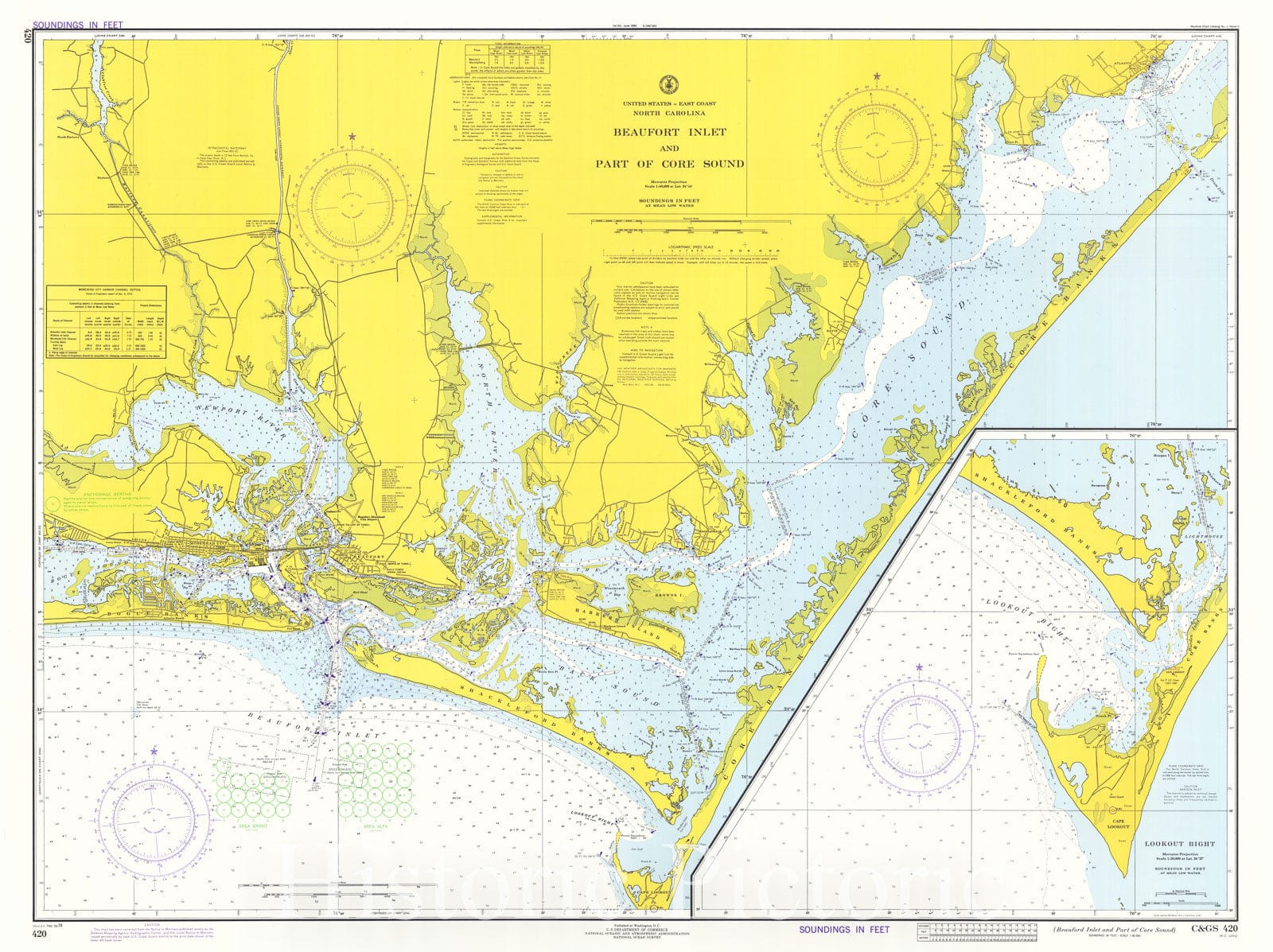 Historic Nautical Map - Beaufort Inlet And Part Of Core Sound, 1974 NOAA Chart - North Carolina (NC) - Vintage Wall Art