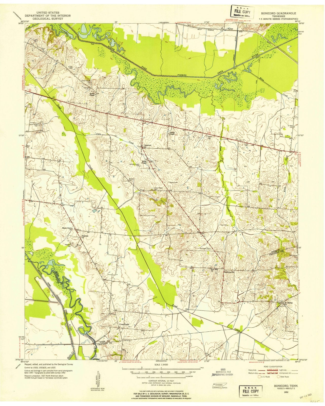 1952 Bonicord, TN - Tennessee - USGS Topographic Map
