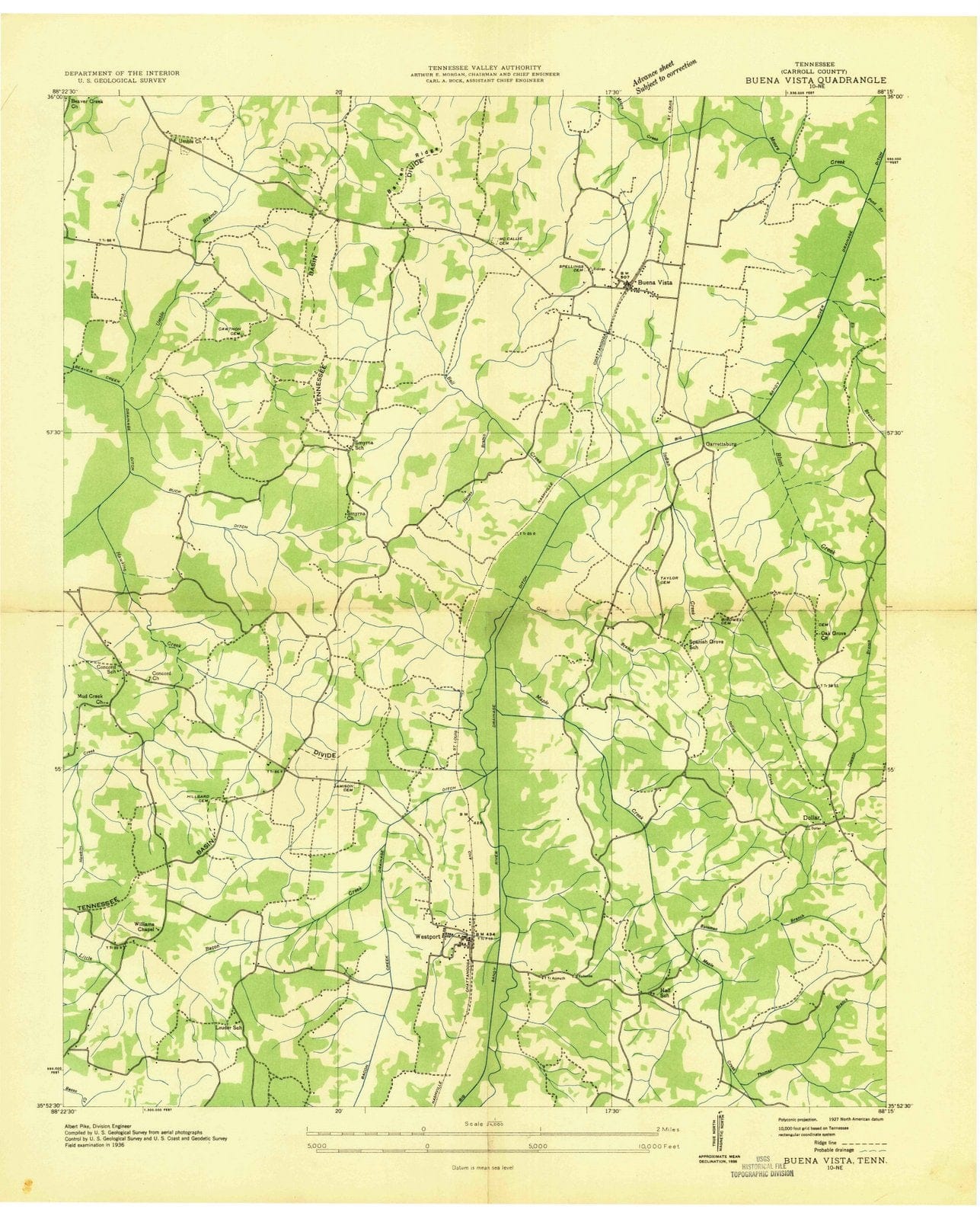 1936 Buena Vista, TN - Tennessee - USGS Topographic Map