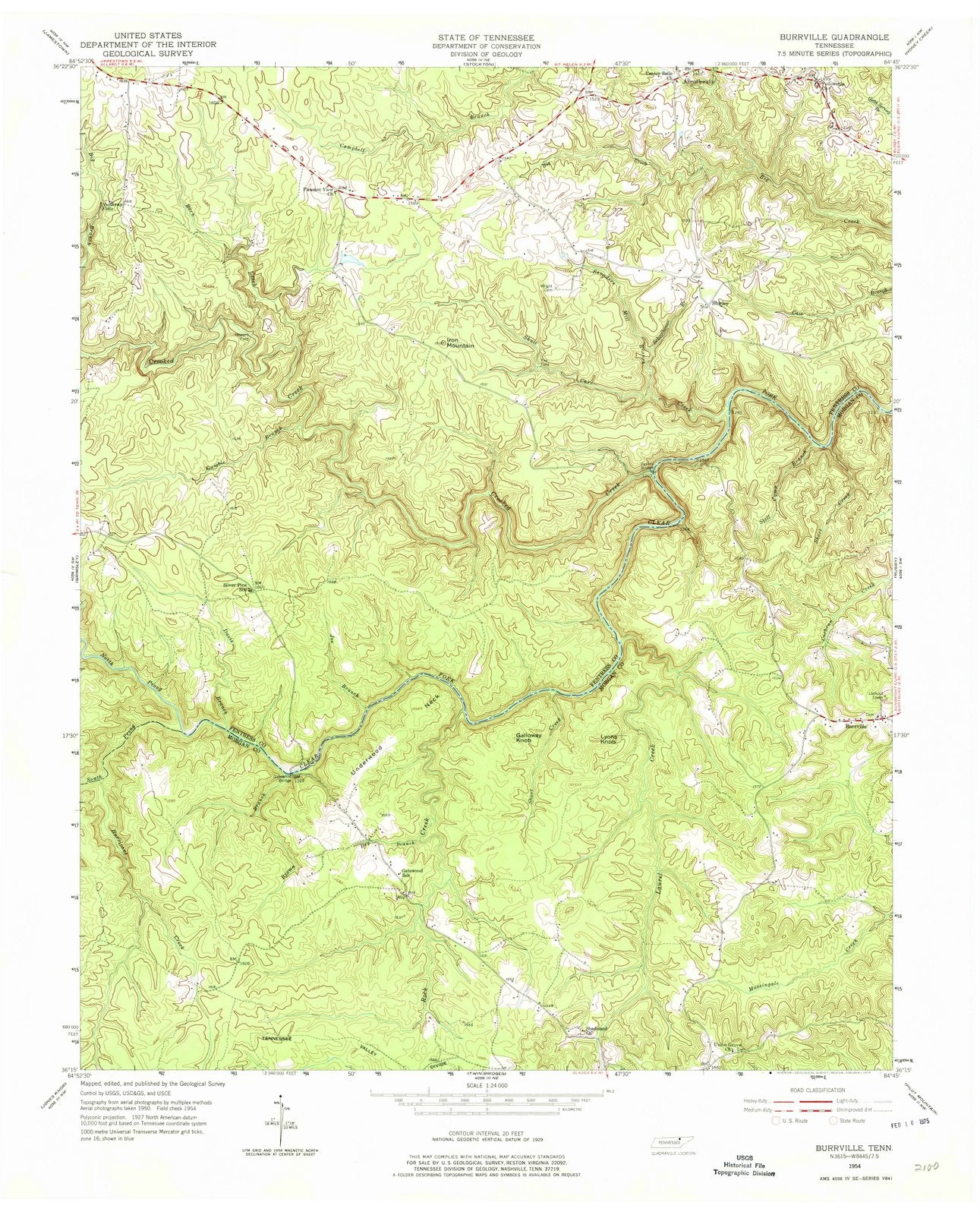 1954 Burrville, TN - Tennessee - USGS Topographic Map