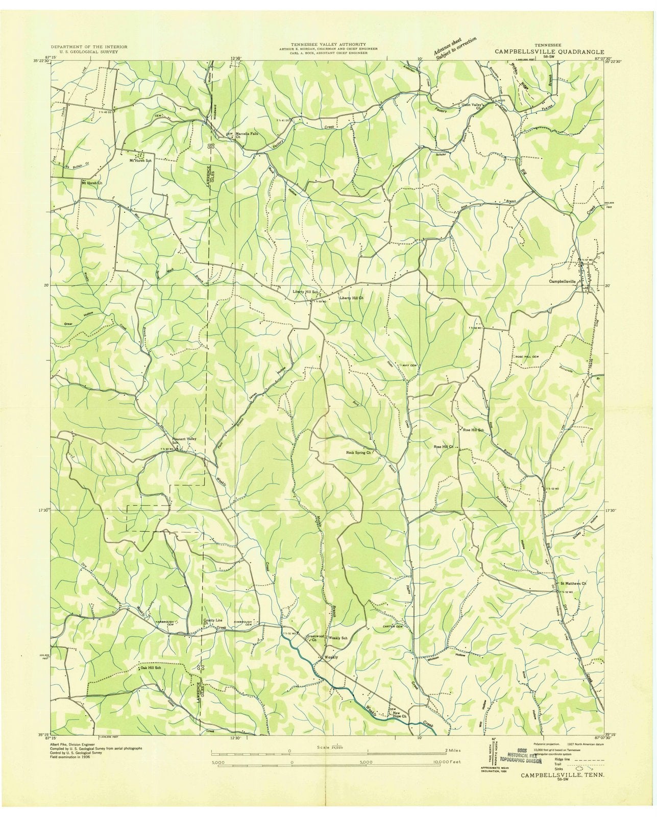 1936 Campbellsville, TN - Tennessee - USGS Topographic Map