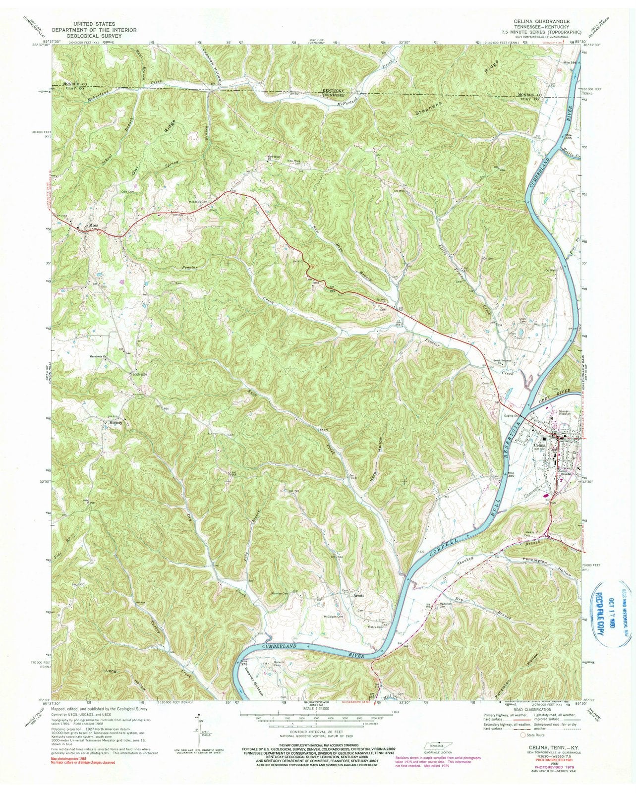 1968 Celina, TN - Tennessee - USGS Topographic Map