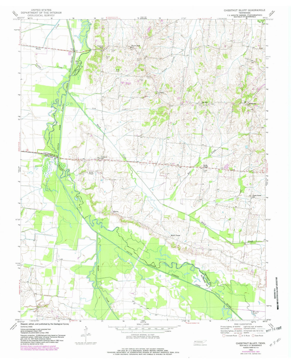 1952 Chestnut Bluff, TN - Tennessee - USGS Topographic Map