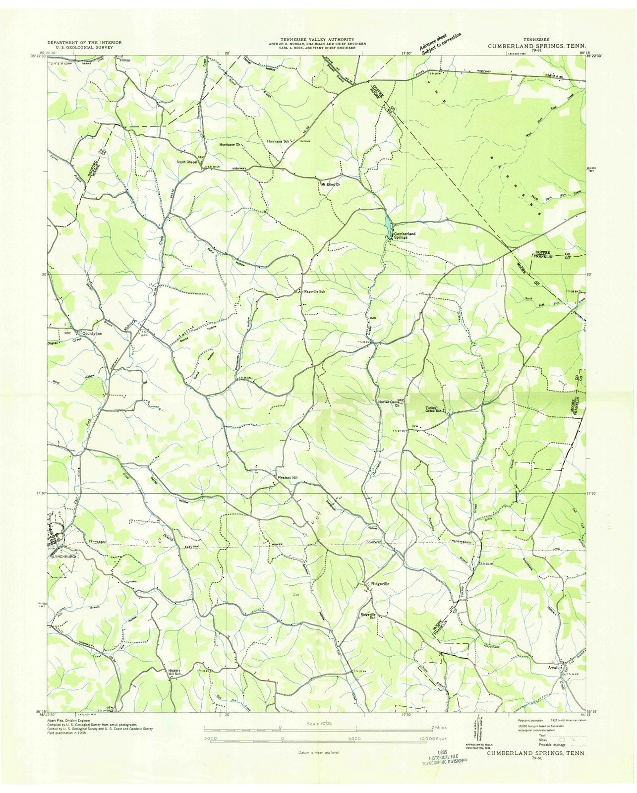 1936 Cumberland Springs, TN - Tennessee - USGS Topographic Map