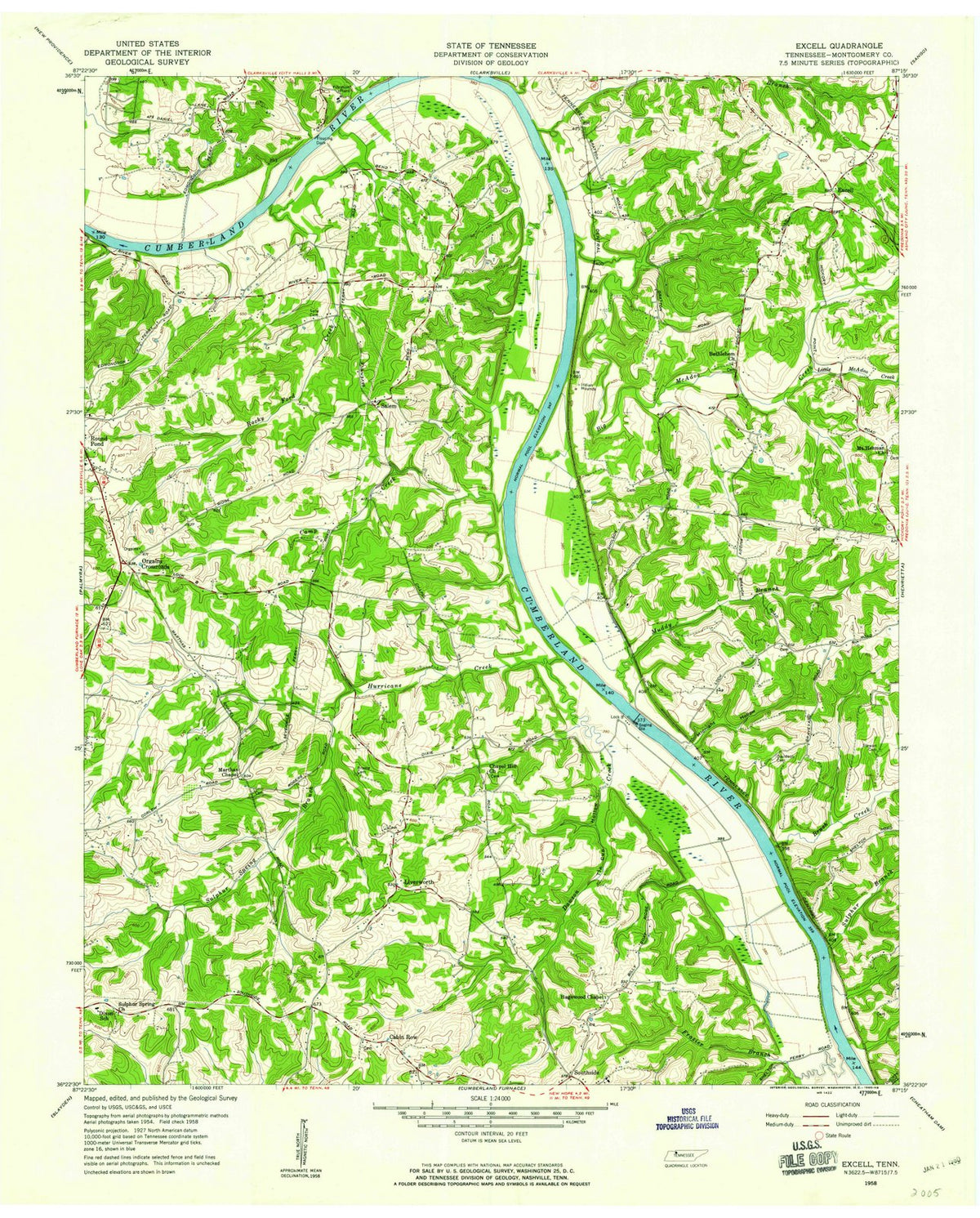 1958 Excell, TN - Tennessee - USGS Topographic Map