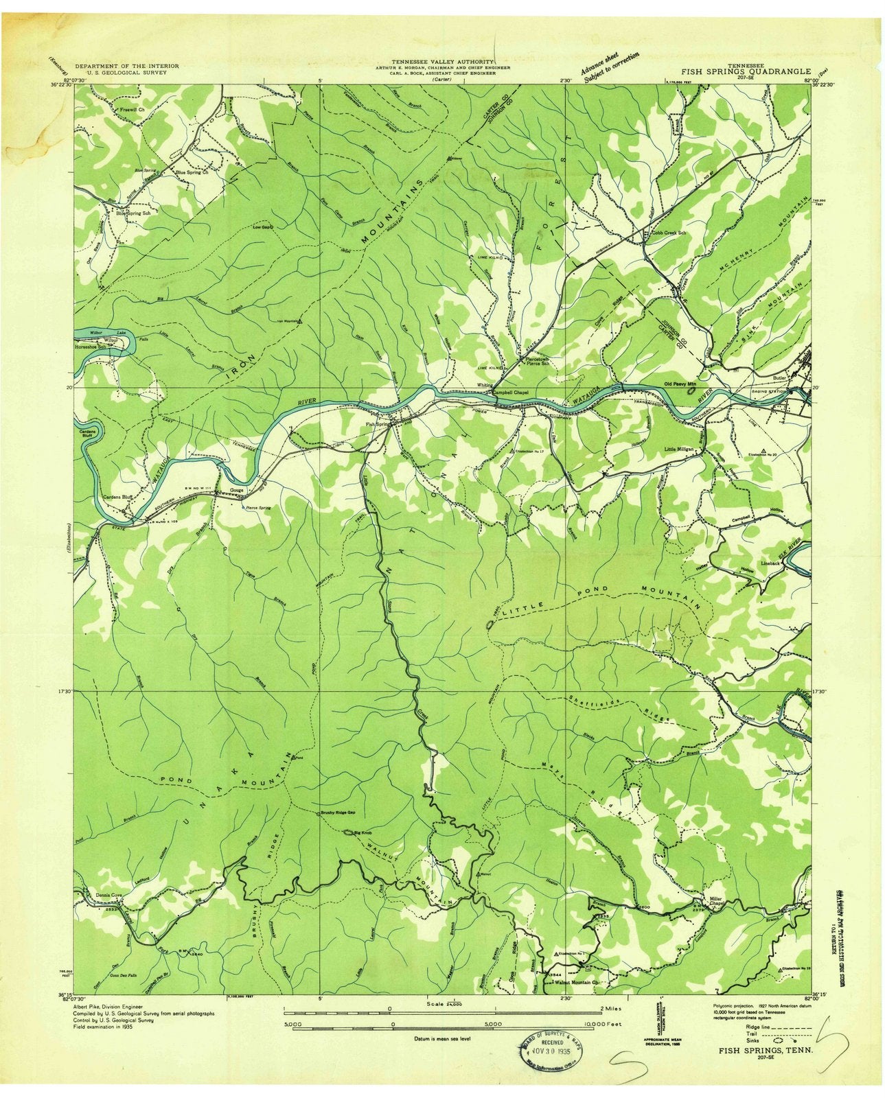 1935 Fish Springs, TN - Tennessee - USGS Topographic Map