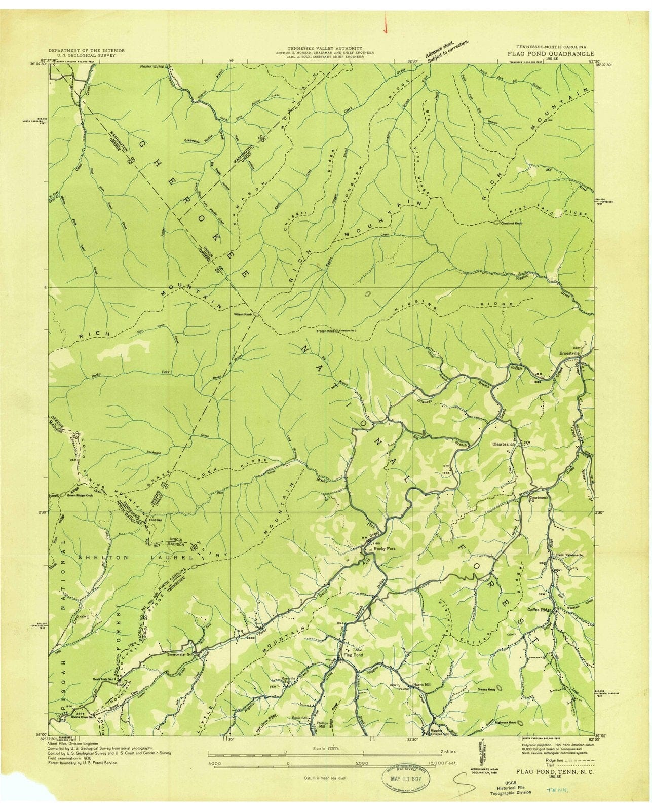 1936 Flag Pond, TN - Tennessee - USGS Topographic Map