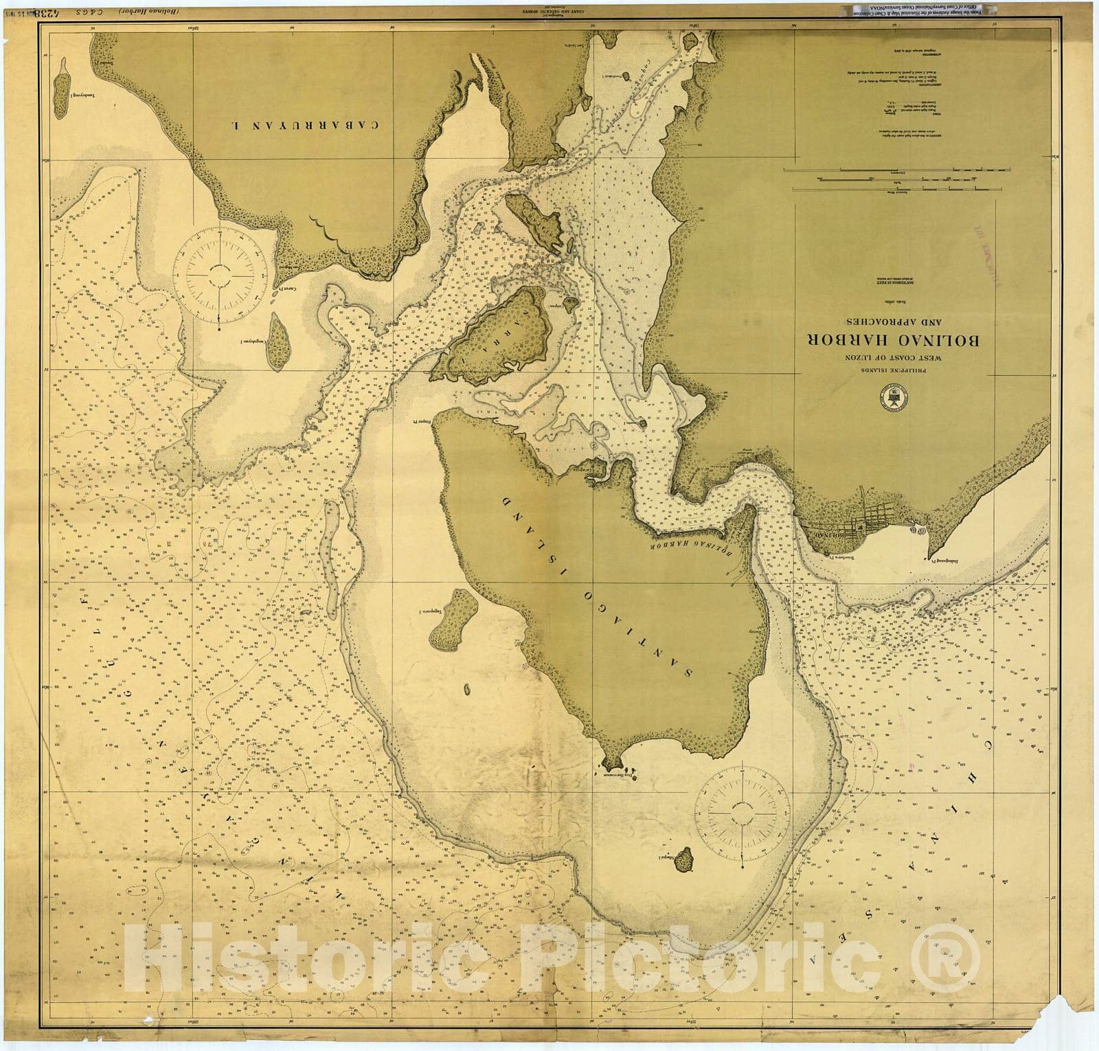 Historic Nautical Map - Bolinao Harbor And Approaches, 1911 NOAA Chart - PHVintage Wall Art