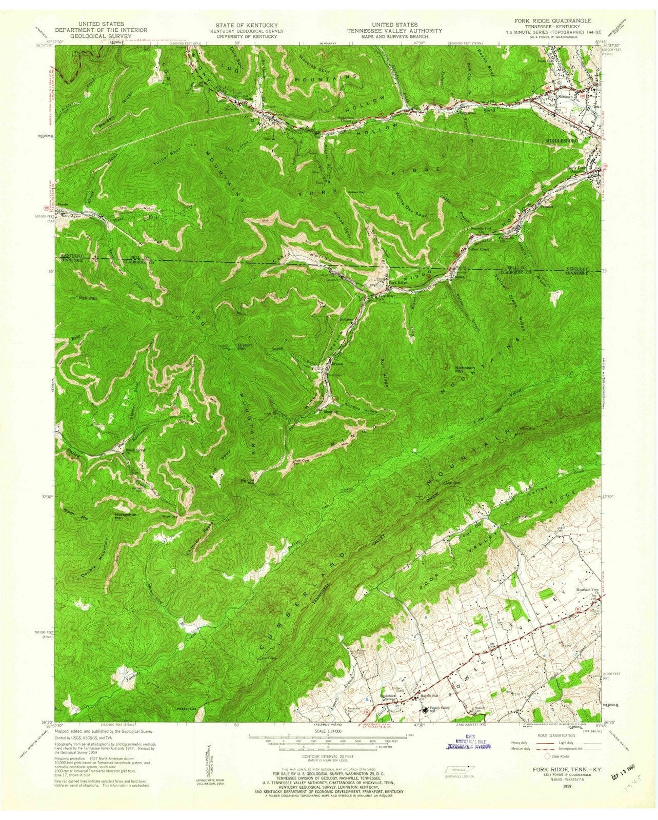 1959 Fork Ridge, TN - Tennessee - USGS Topographic Map