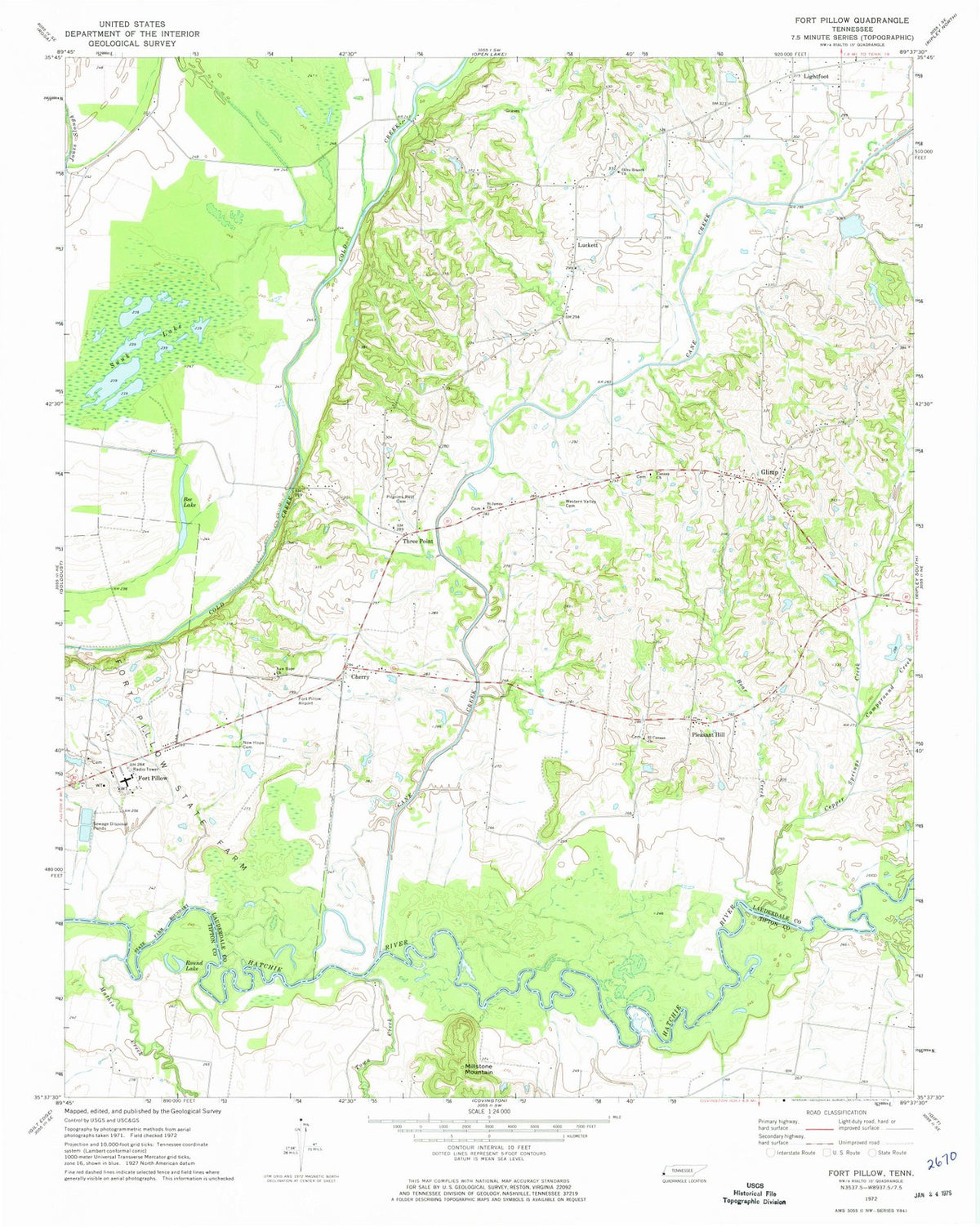 1972 Fort Pillow, TN - Tennessee - USGS Topographic Map