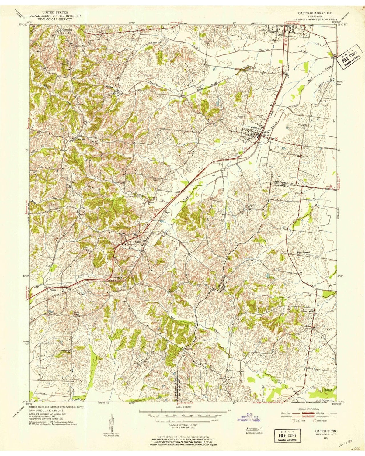 1952 Gates, TN - Tennessee - USGS Topographic Map