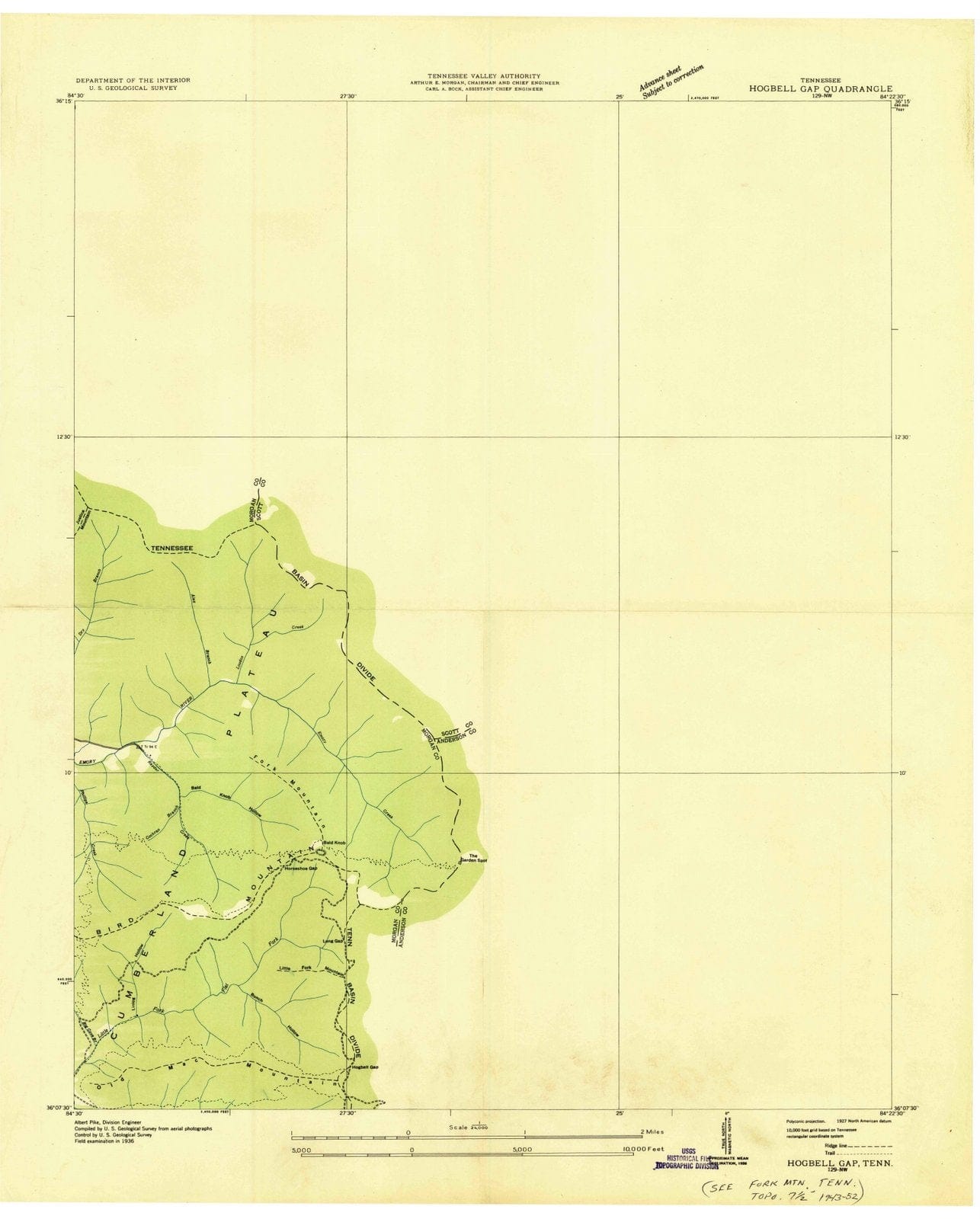 1936 Hogbell Gap, TN - Tennessee - USGS Topographic Map