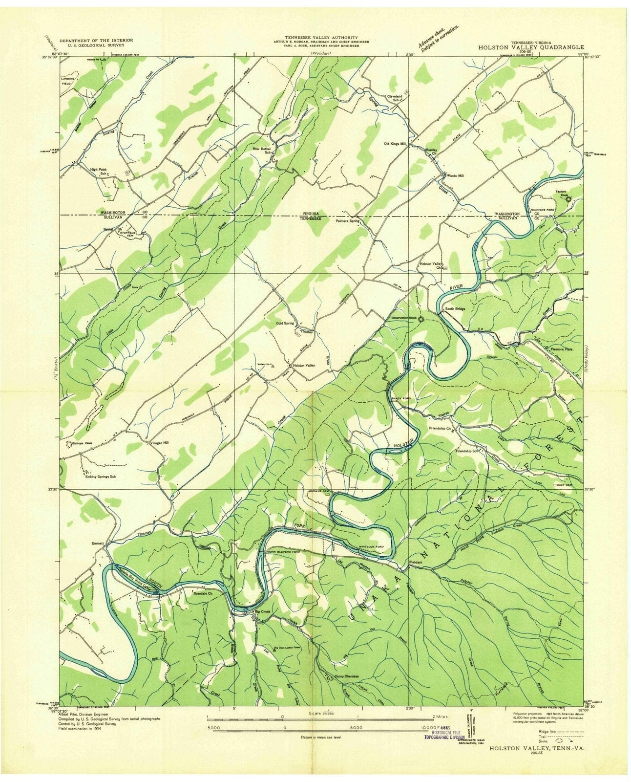 1934 Holston Valley, TN - Tennessee - USGS Topographic Map