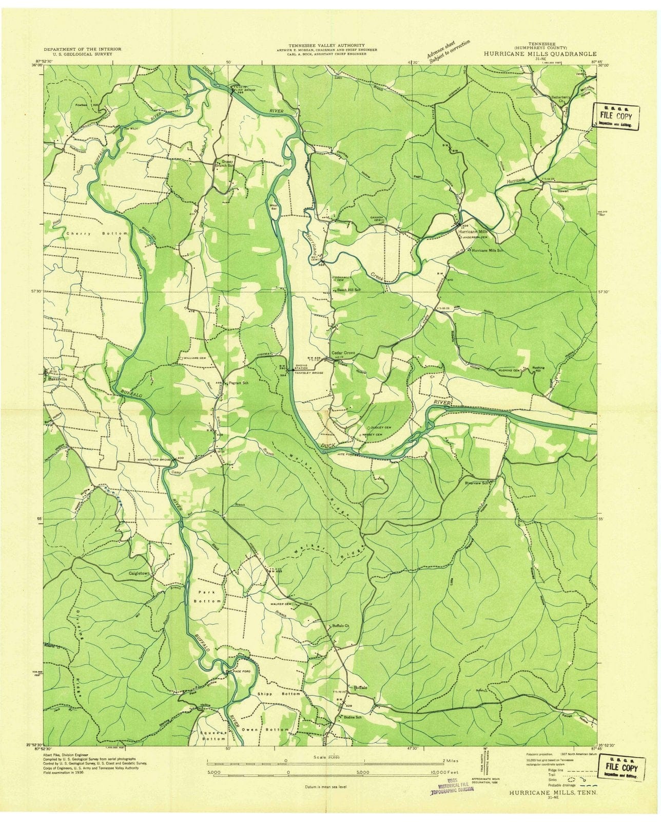 1936 Hurricane Mills, TN - Tennessee - USGS Topographic Map