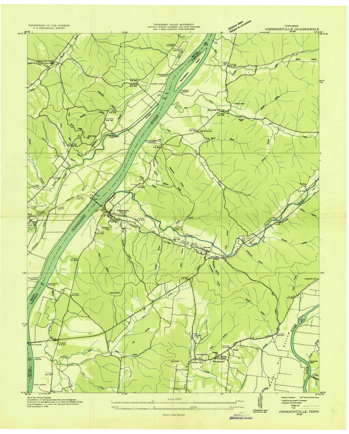 1936 Johnsonville, TN - Tennessee - USGS Topographic Map