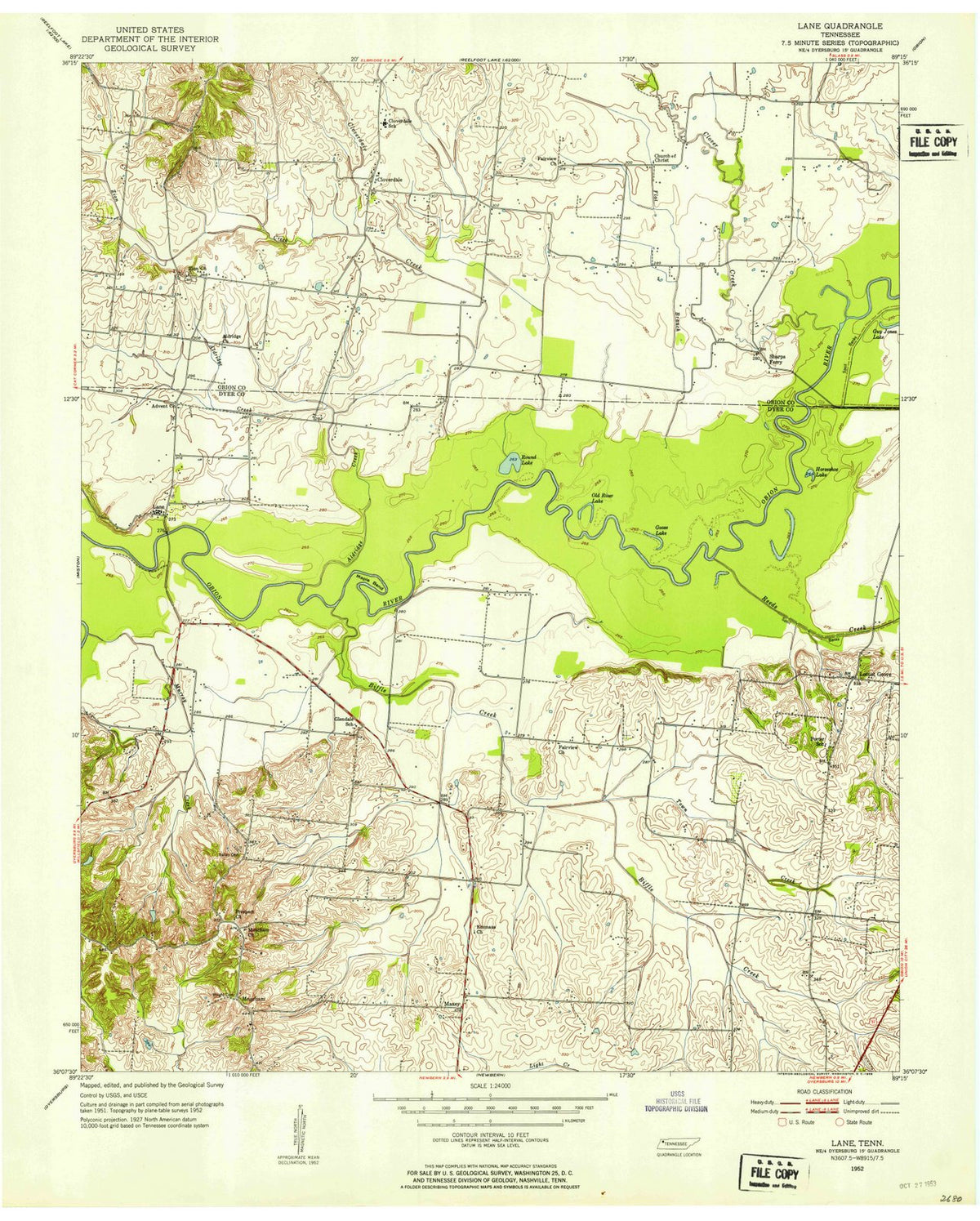 1952 Lane, TN - Tennessee - USGS Topographic Map
