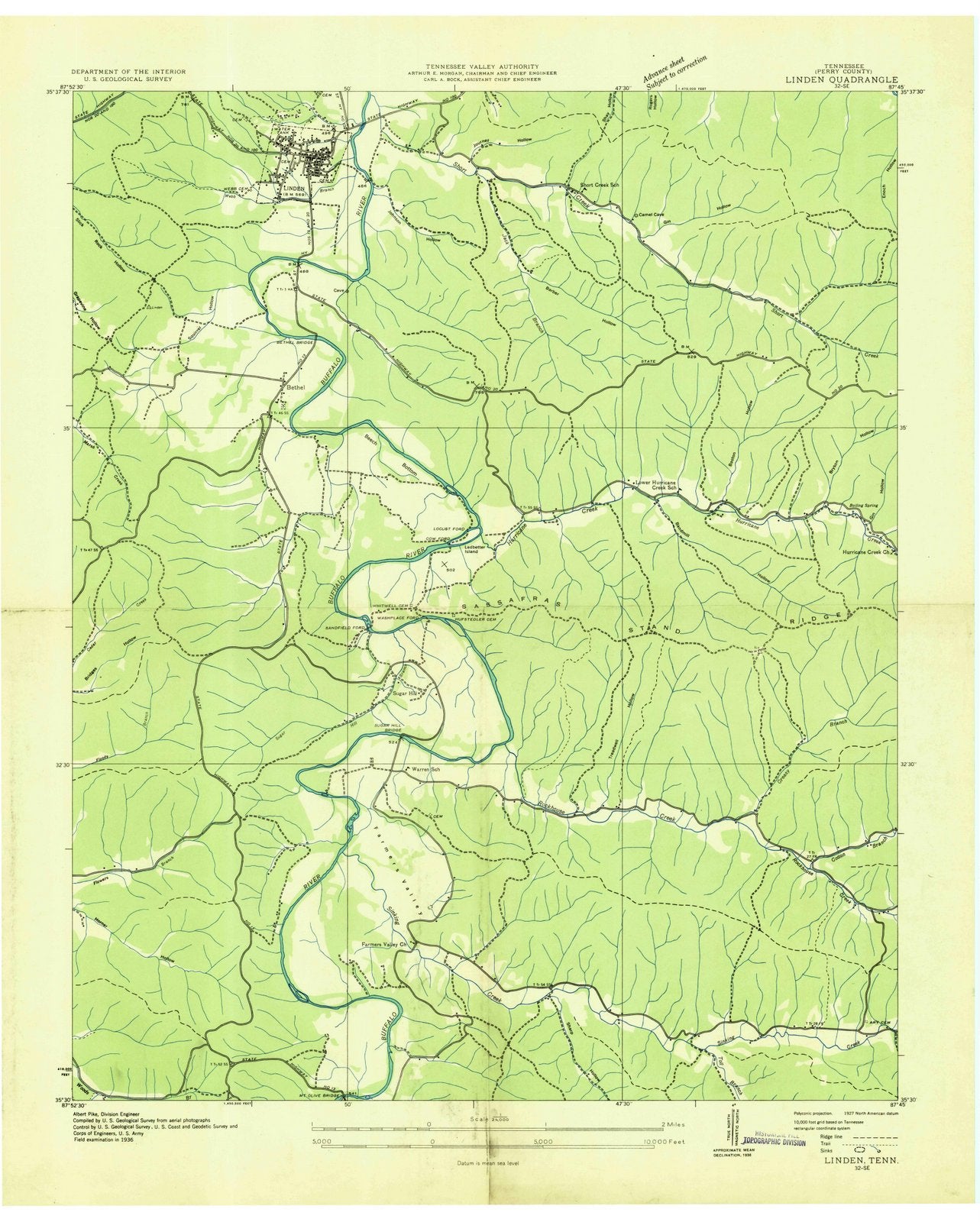 1936 Linden, TN - Tennessee - USGS Topographic Map