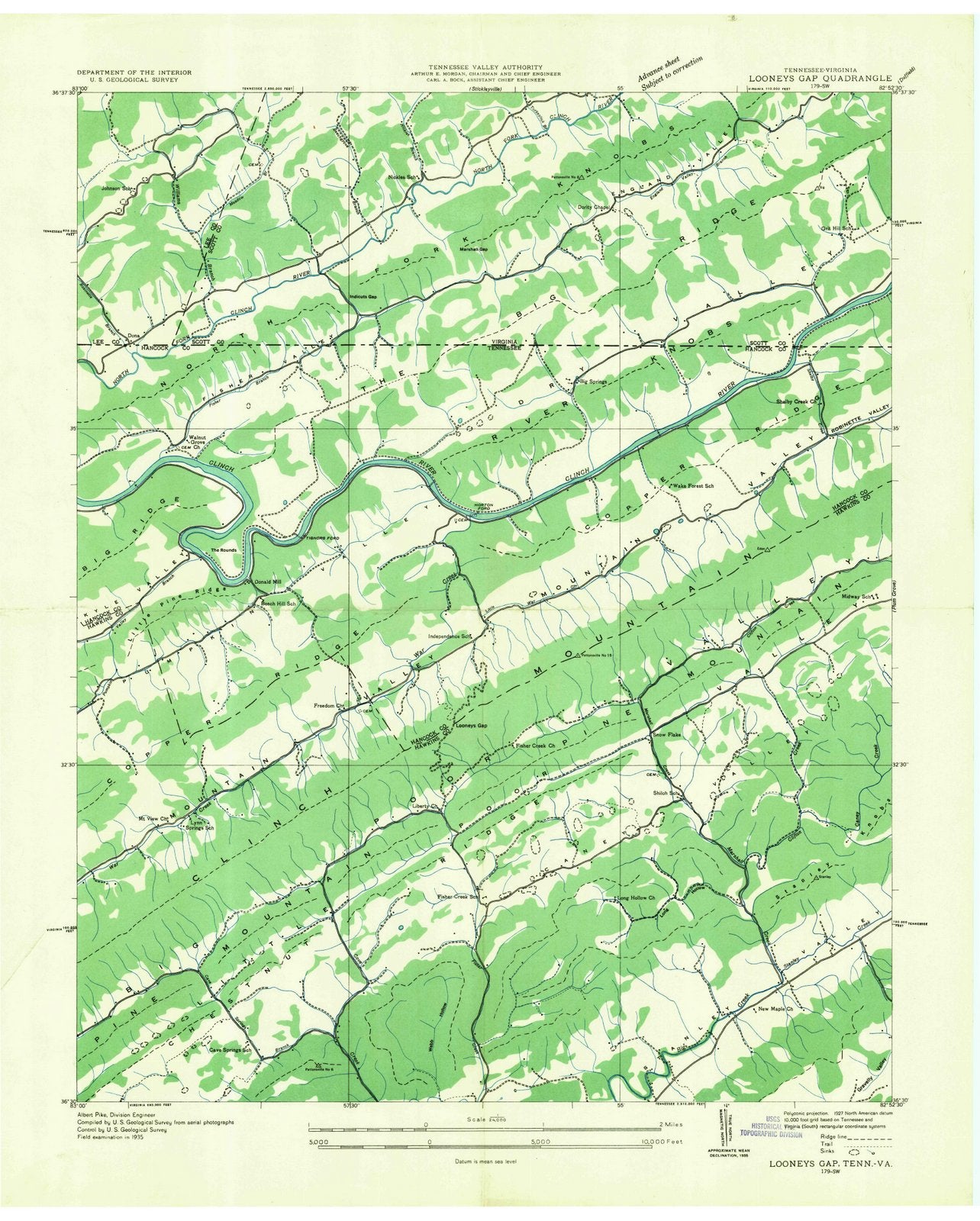 1935 Looneys Gap, TN - Tennessee - USGS Topographic Map