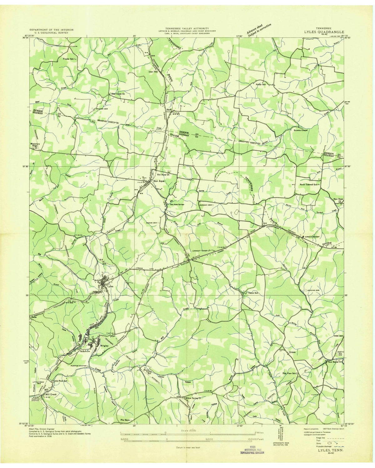 1936 Lyles, TN - Tennessee - USGS Topographic Map