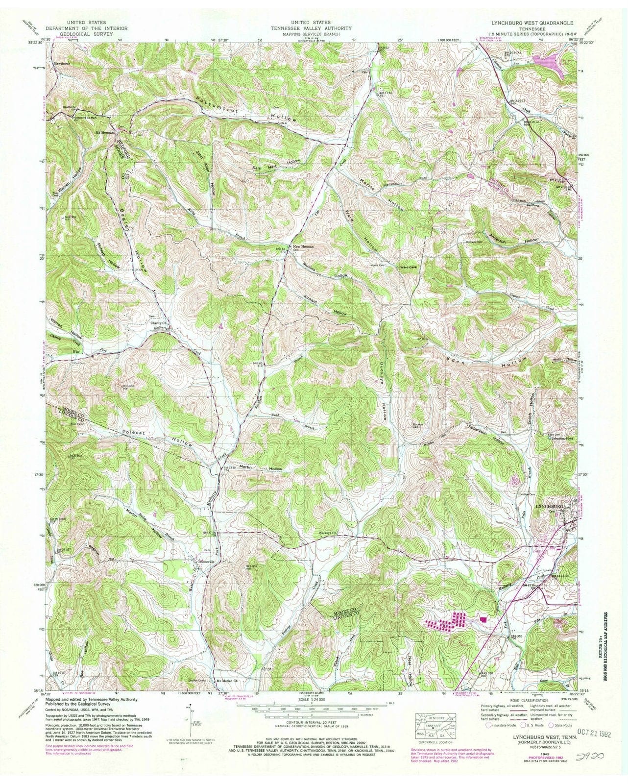 1949 Lynchburg West, TN - Tennessee - USGS Topographic Map