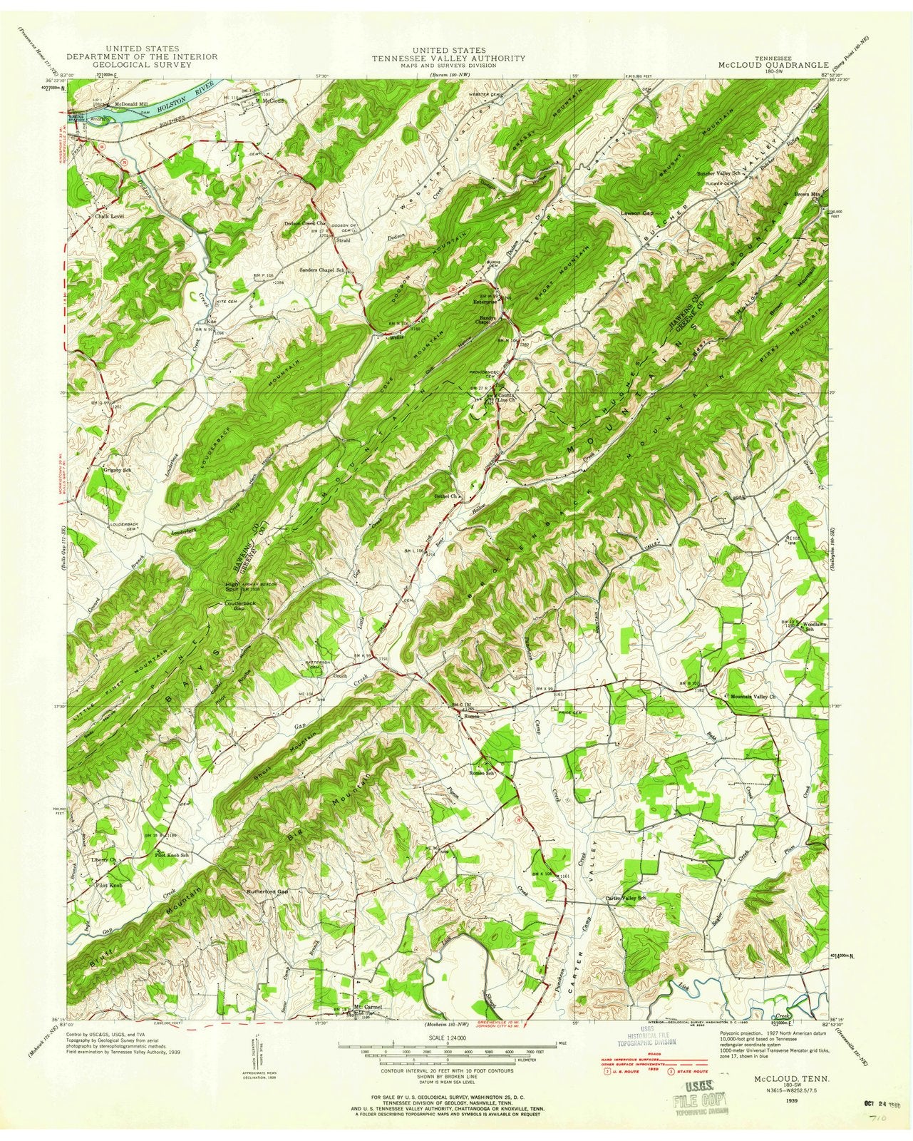 1939 Mc Cloud, TN - Tennessee - USGS Topographic Map