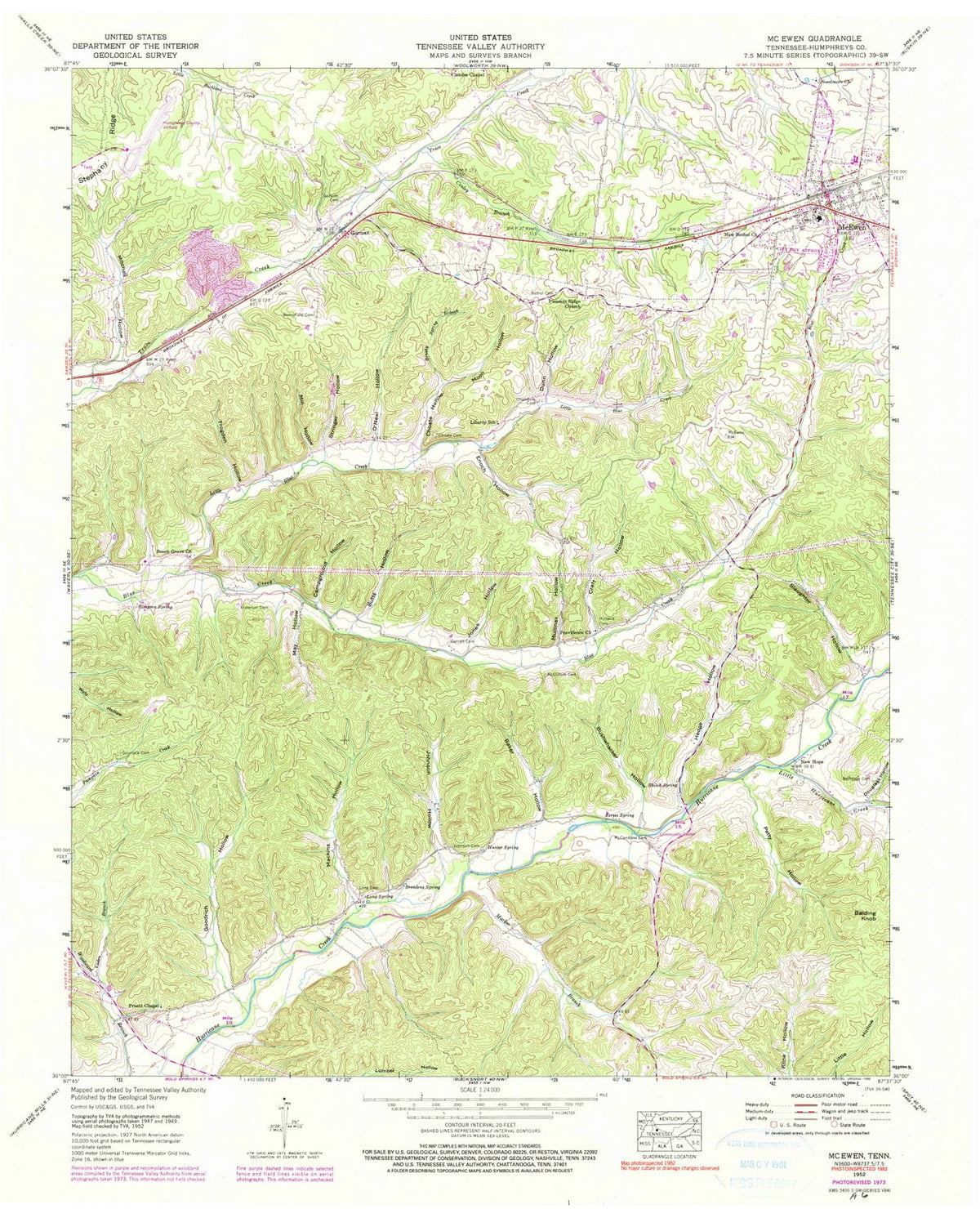 1952 Mc Ewen, TN - Tennessee - USGS Topographic Map