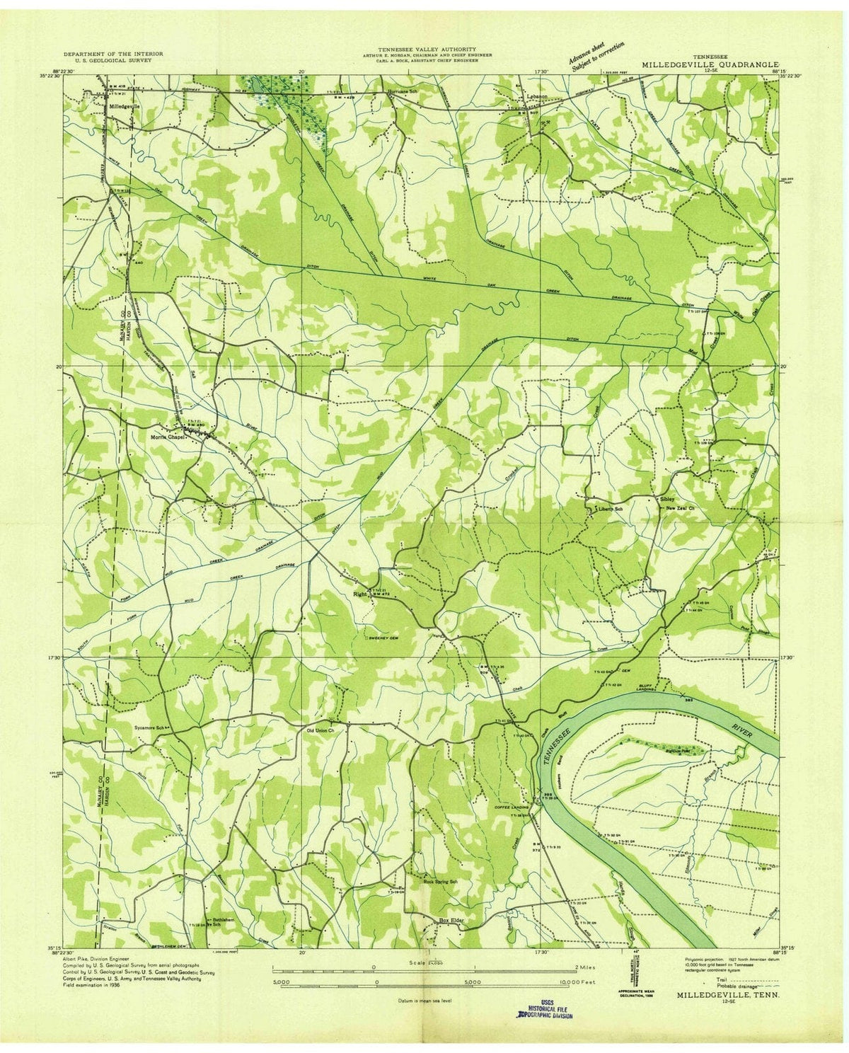 1936 Milledgeville, TN - Tennessee - USGS Topographic Map