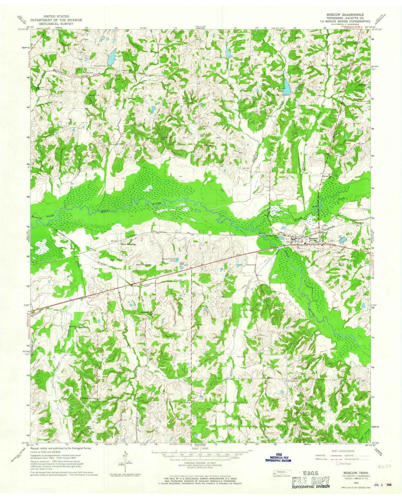 1965 Moscow, TN - Tennessee - USGS Topographic Map