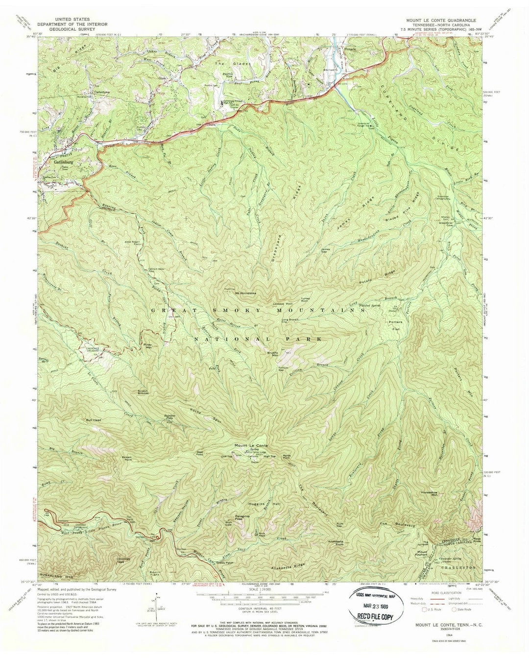 1964 Mount Le Conte, TN - Tennessee - USGS Topographic Map