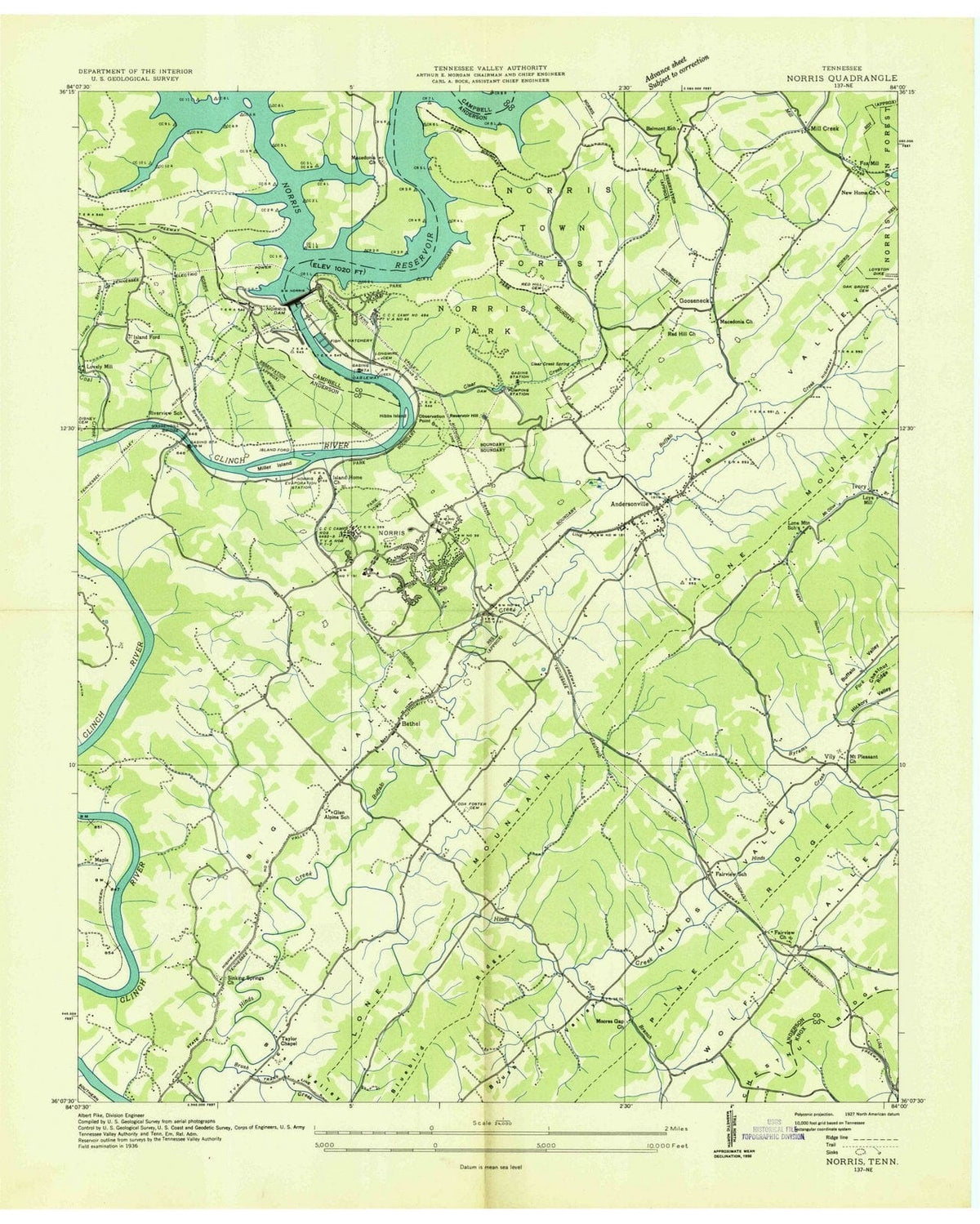 1936 Norris, TN - Tennessee - USGS Topographic Map